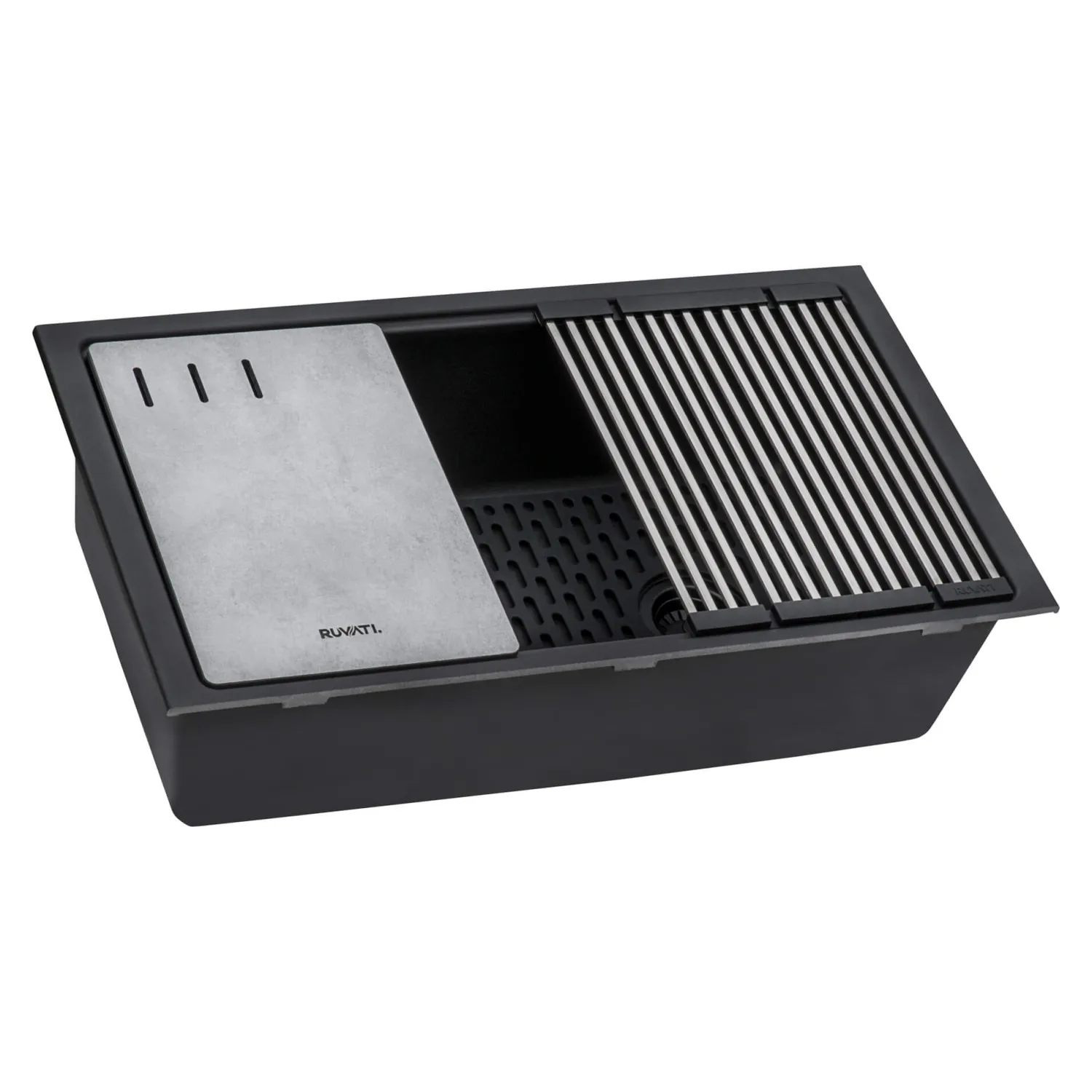 Online 33" Undermount Composite Workstation Sink in Black Undermount Sinks|Single Bowl Sinks