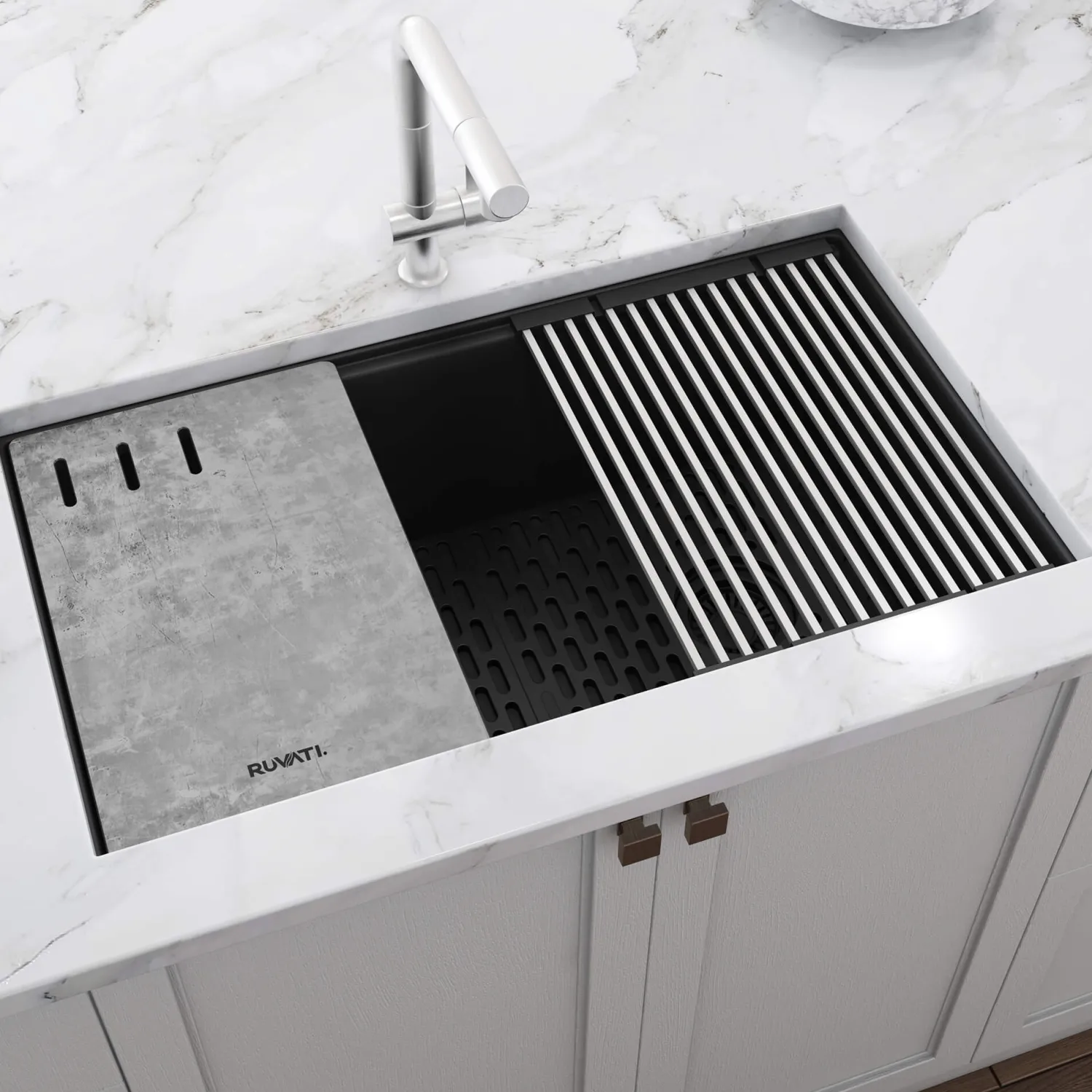 Online 33" Undermount Composite Workstation Sink in Black Undermount Sinks|Single Bowl Sinks