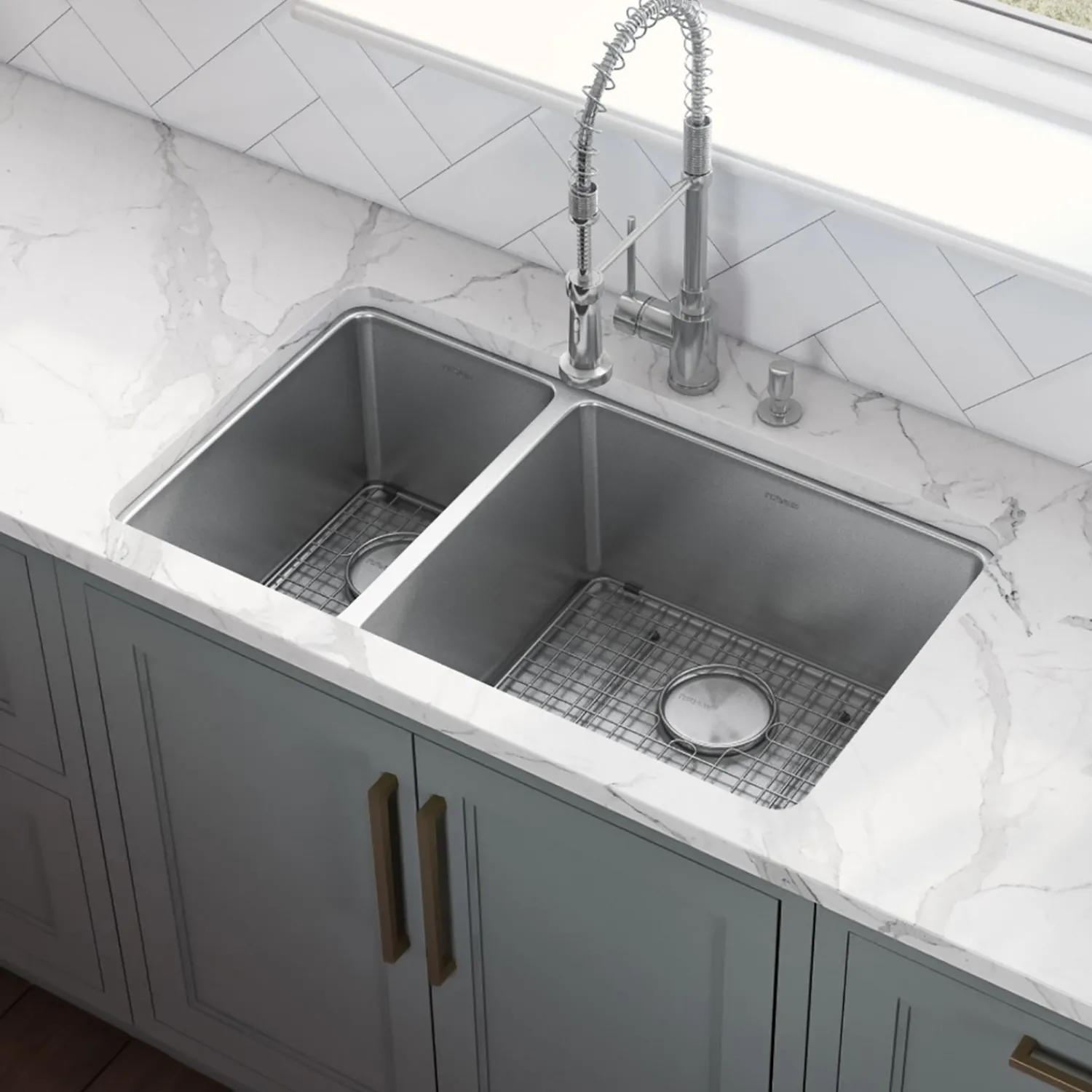 Hot 32" Undermount 30/70 Double Bowl 16 Gauge Stainless Steel Kitchen Sink Stainless Steel Sinks|Double Bowl Sinks