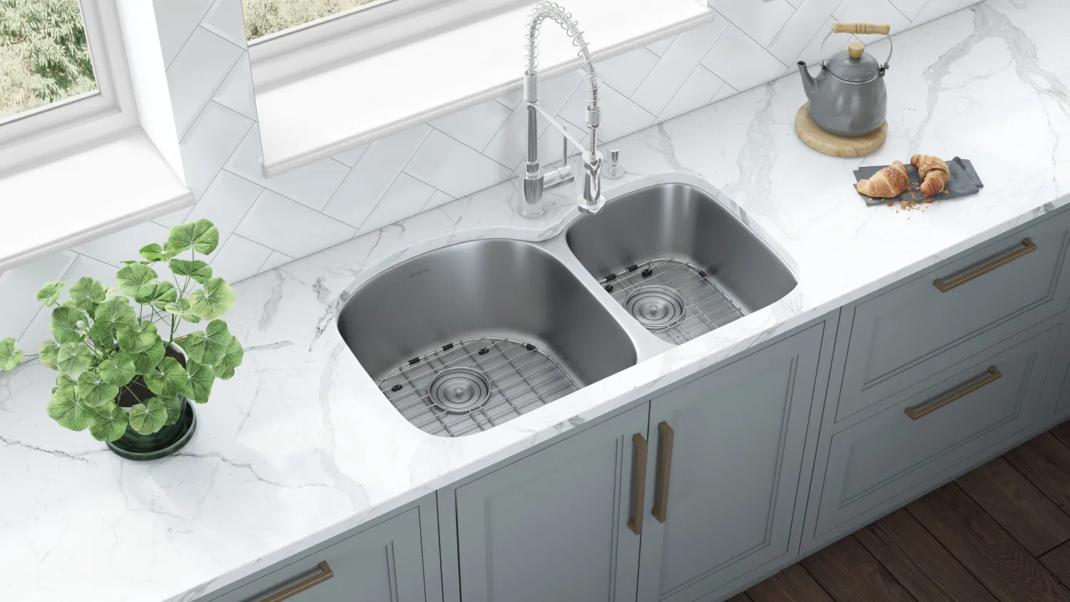 Sale 34" Undermount Double Bowl 16 Gauge Stainless Steel Kitchen Sink Stainless Steel Sinks|Double Bowl Sinks