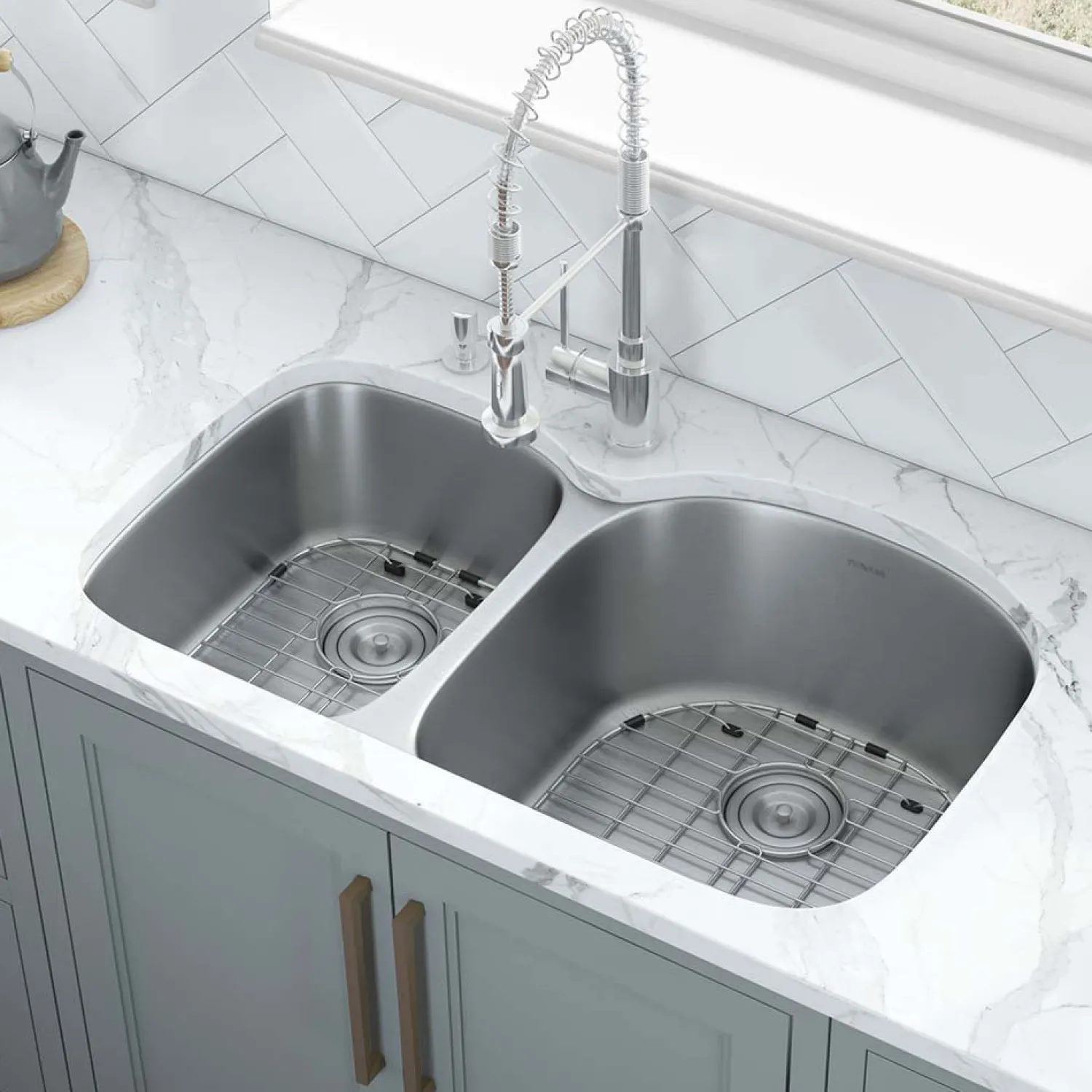 Sale 34" Undermount Double Bowl 16 Gauge Stainless Steel Kitchen Sink Stainless Steel Sinks|Double Bowl Sinks