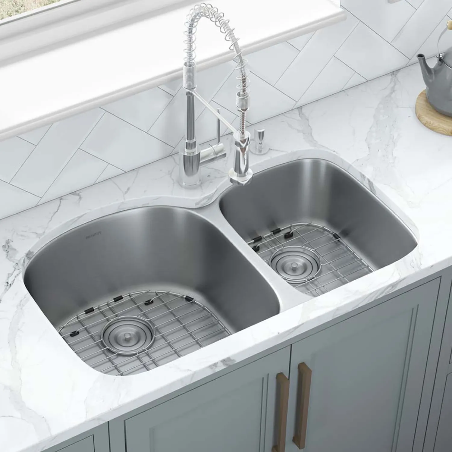 Sale 34" Undermount Double Bowl 16 Gauge Stainless Steel Kitchen Sink Stainless Steel Sinks|Double Bowl Sinks