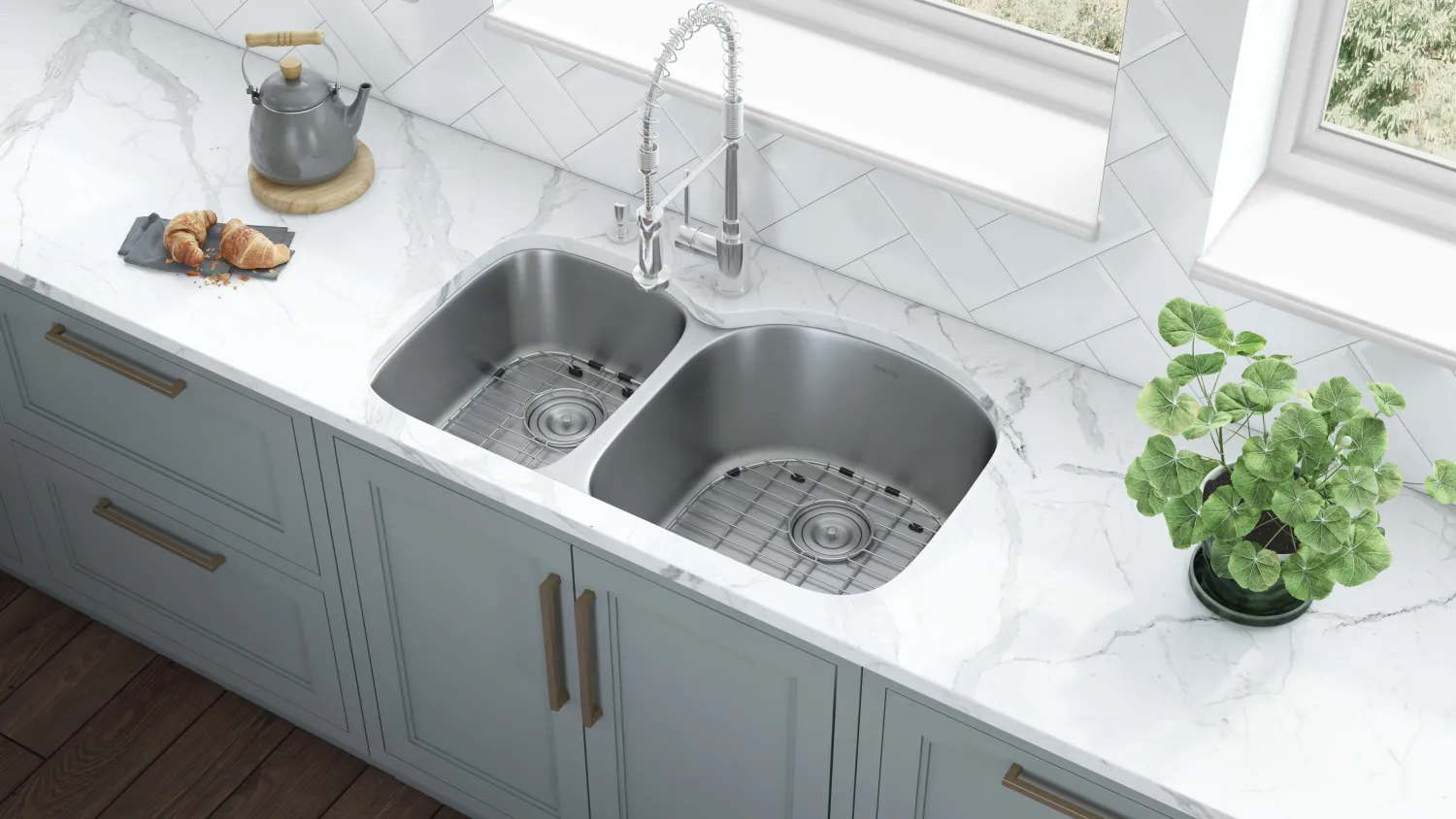 Sale 34" Undermount Double Bowl 16 Gauge Stainless Steel Kitchen Sink Stainless Steel Sinks|Double Bowl Sinks