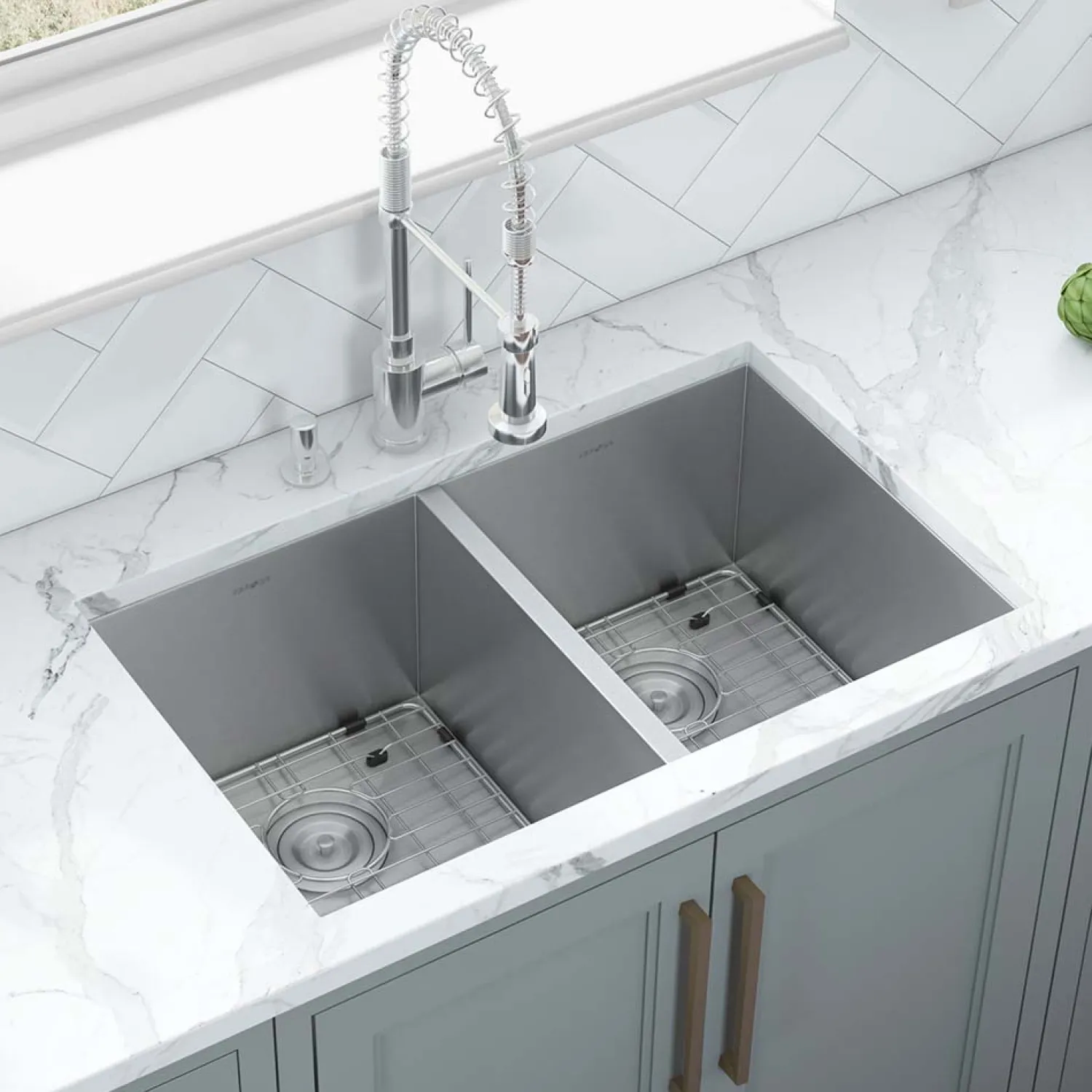 Sale 30" Undermount 50/50 Double Bowl Zero Radius 16 Gauge Stainless Steel Kitchen Sink Stainless Steel Sinks|Double Bowl Sinks