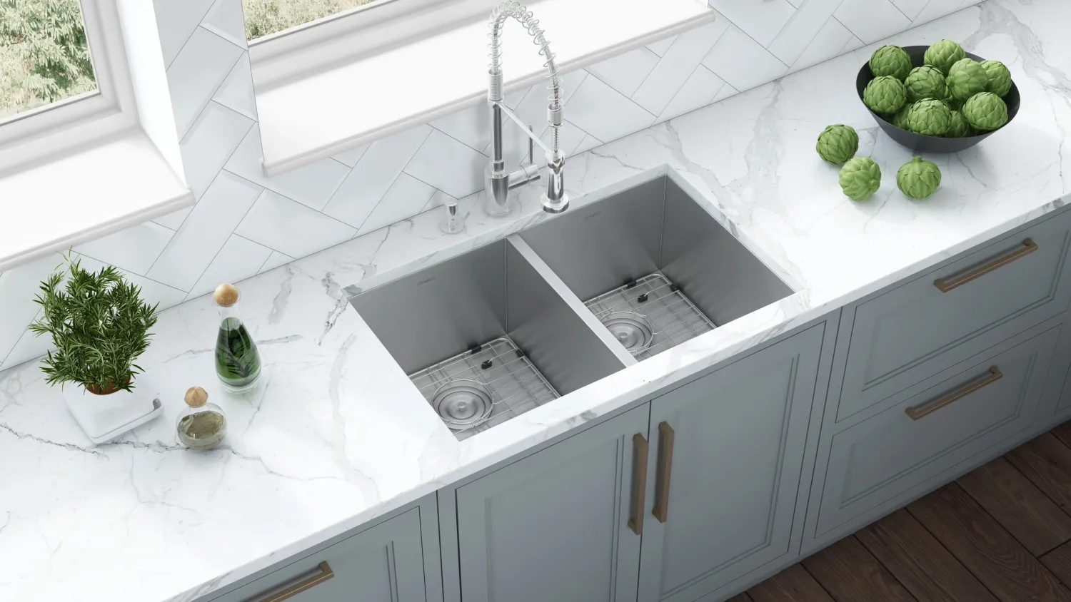 Sale 30" Undermount 50/50 Double Bowl Zero Radius 16 Gauge Stainless Steel Kitchen Sink Stainless Steel Sinks|Double Bowl Sinks