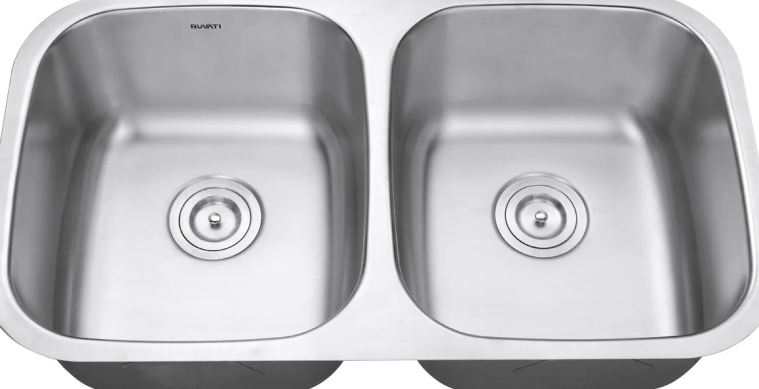 Sale 32" Undermount 50/50 Double Bowl 16 Gauge Stainless Steel Kitchen Sink Stainless Steel Sinks|Double Bowl Sinks