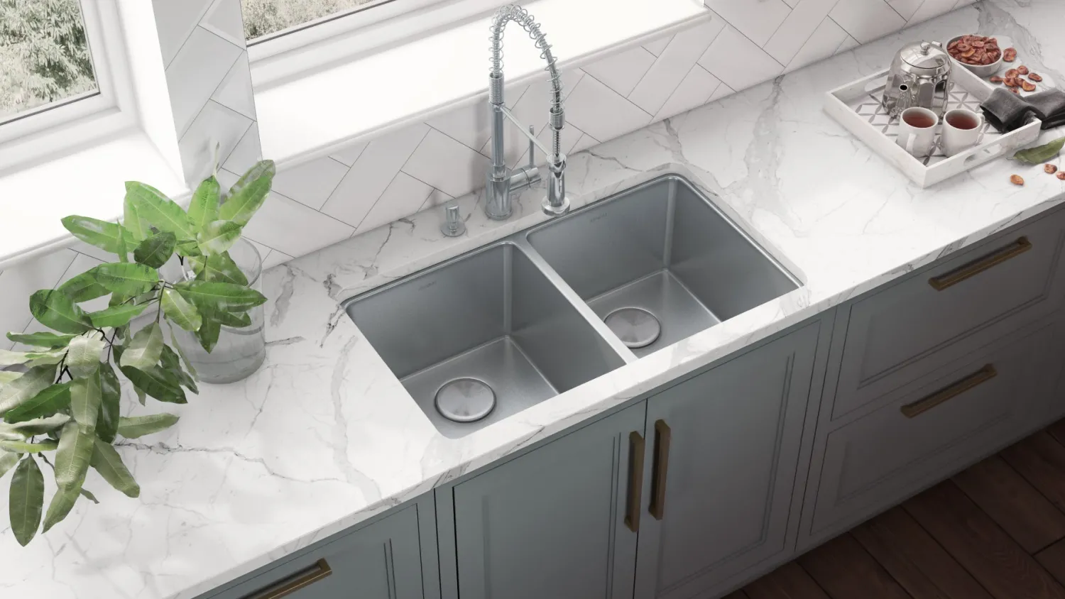 Best 31" Undermount 50/50 Double Bowl 16 Gauge Stainless Steel Kitchen Sink Stainless Steel Sinks|Double Bowl Sinks