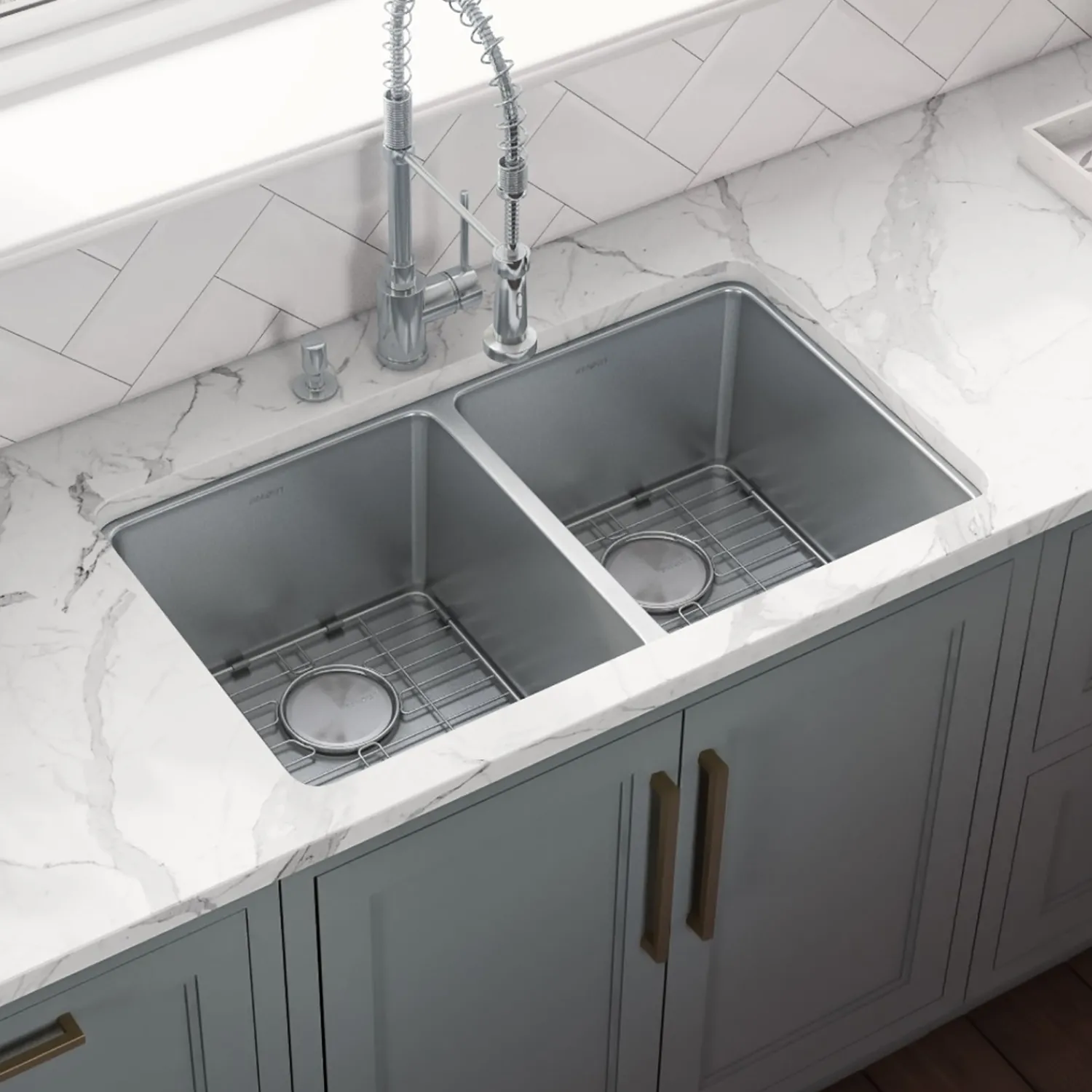 Best 31" Undermount 50/50 Double Bowl 16 Gauge Stainless Steel Kitchen Sink Stainless Steel Sinks|Double Bowl Sinks
