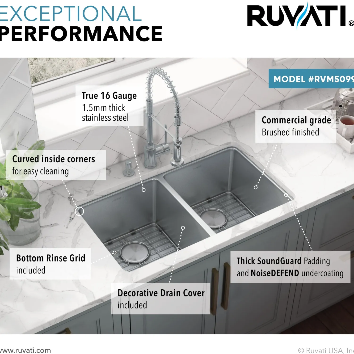 Best 31" Undermount 50/50 Double Bowl 16 Gauge Stainless Steel Kitchen Sink Stainless Steel Sinks|Double Bowl Sinks