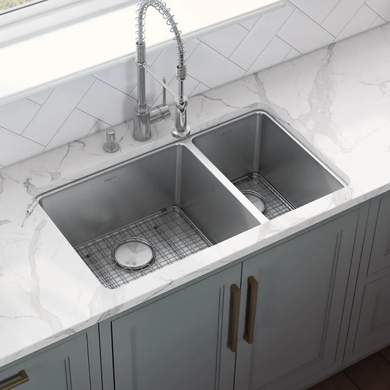 Hot 32" Undermount 70/30 Double Bowl 16 Gauge Stainless Steel Kitchen Sink Stainless Steel Sinks|Double Bowl Sinks