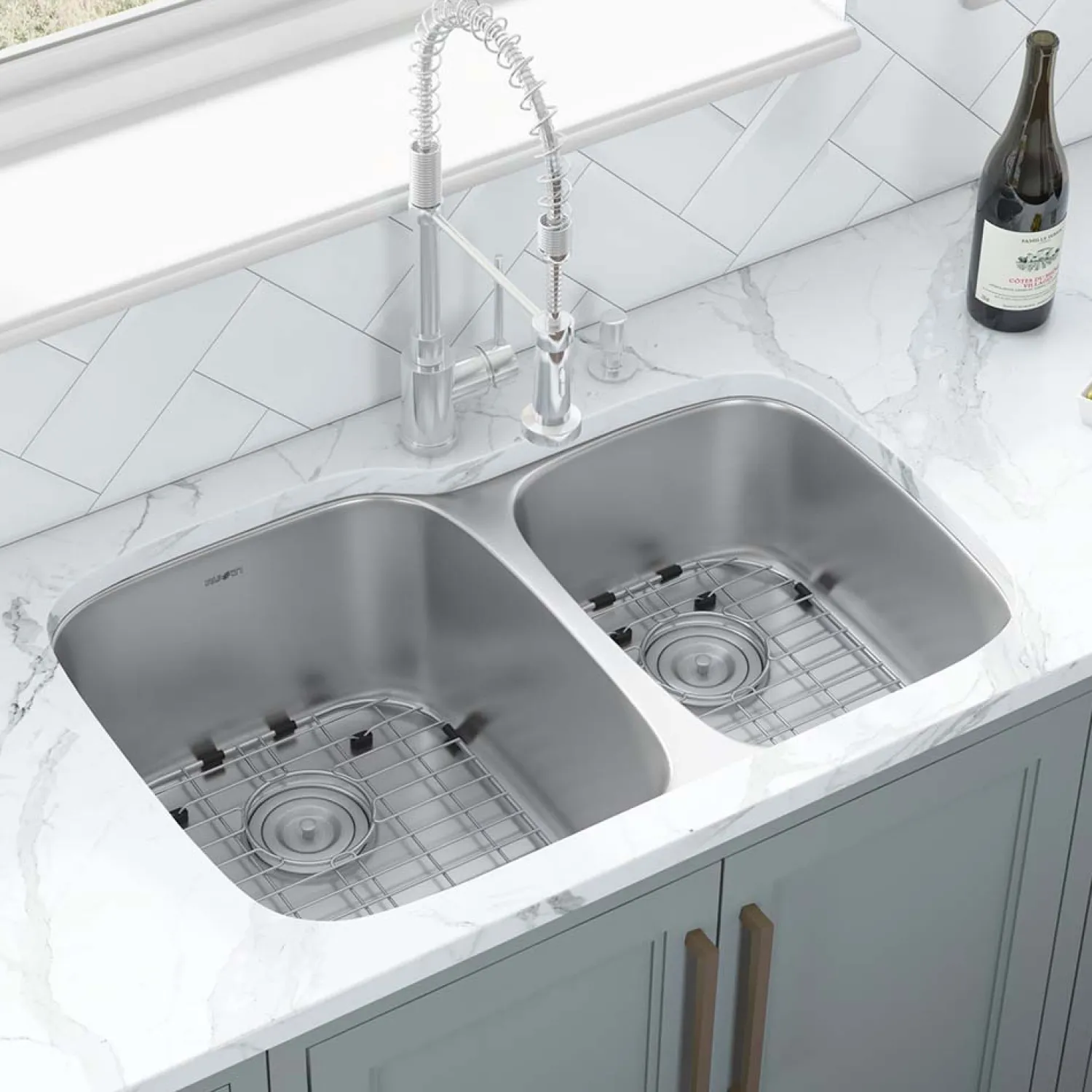 Best 32" Undermount 16 Gauge Double Bowl Stainless Steel Kitchen Sink Stainless Steel Sinks|Double Bowl Sinks