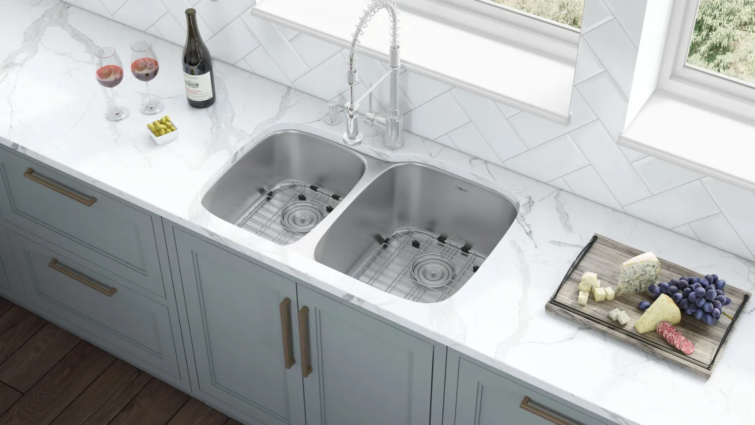 Best 32" Undermount 16 Gauge Double Bowl Stainless Steel Kitchen Sink Stainless Steel Sinks|Double Bowl Sinks