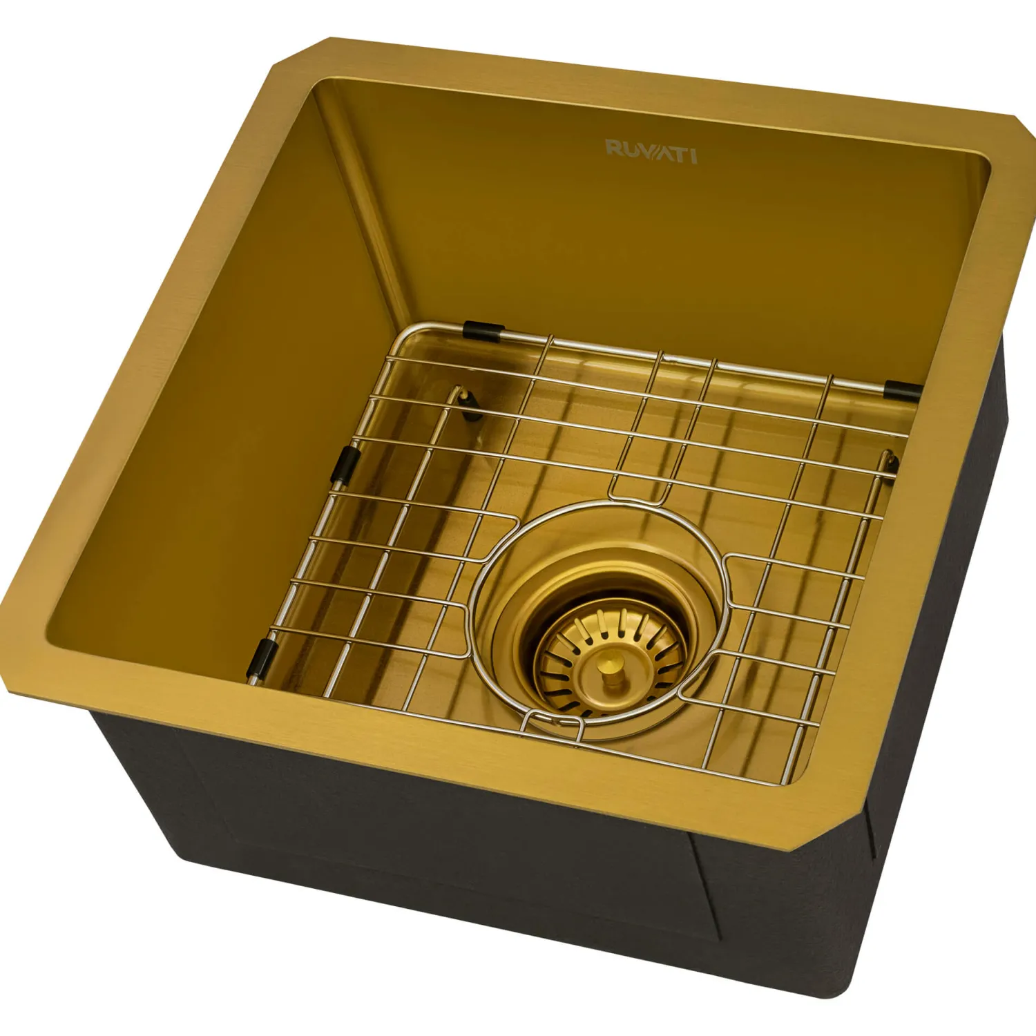 15" Undermount 16 Gauge Matte Gold Bar Prep Sink Gunmetal, Brass, & Gold|Bar / Prep Sinks