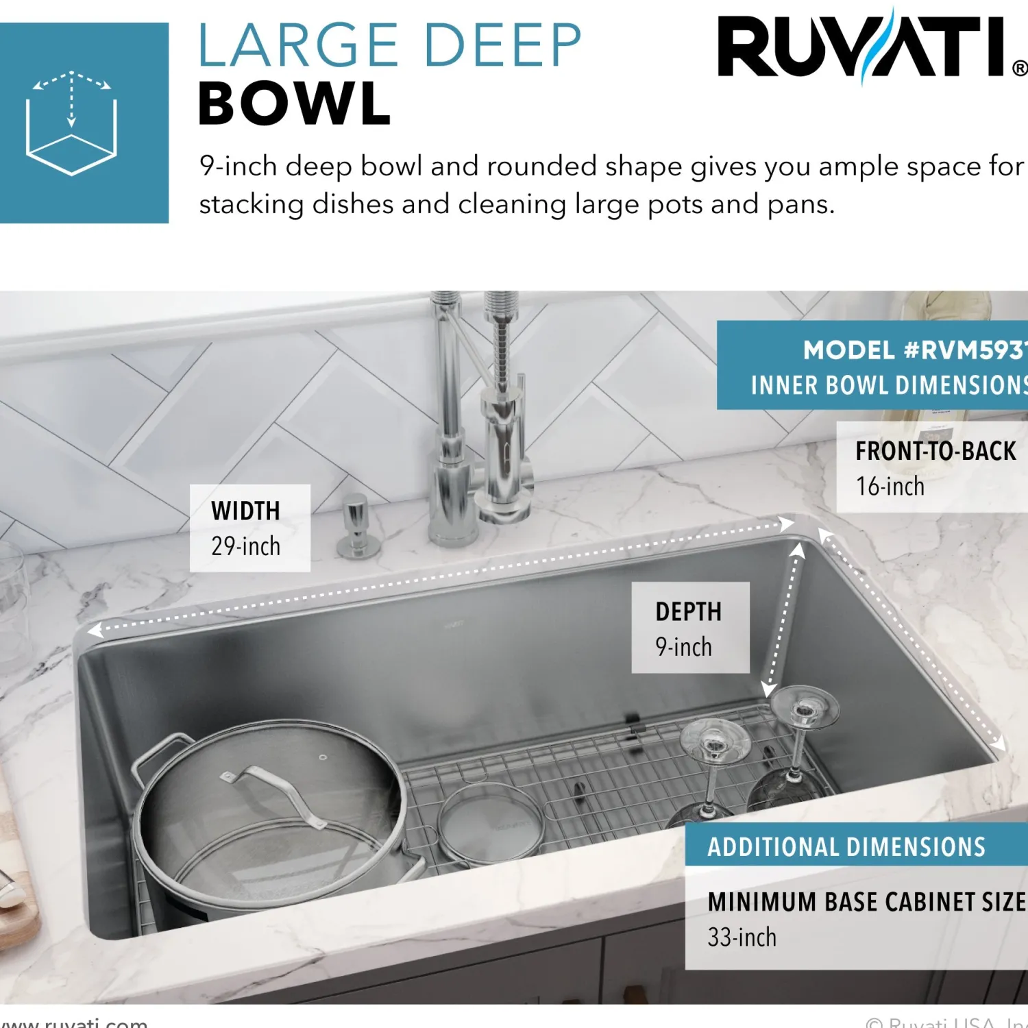 Best 31" Undermount 16 Gauge Stainless Steel Kitchen Sink Stainless Steel Sinks|Single Bowl Sinks
