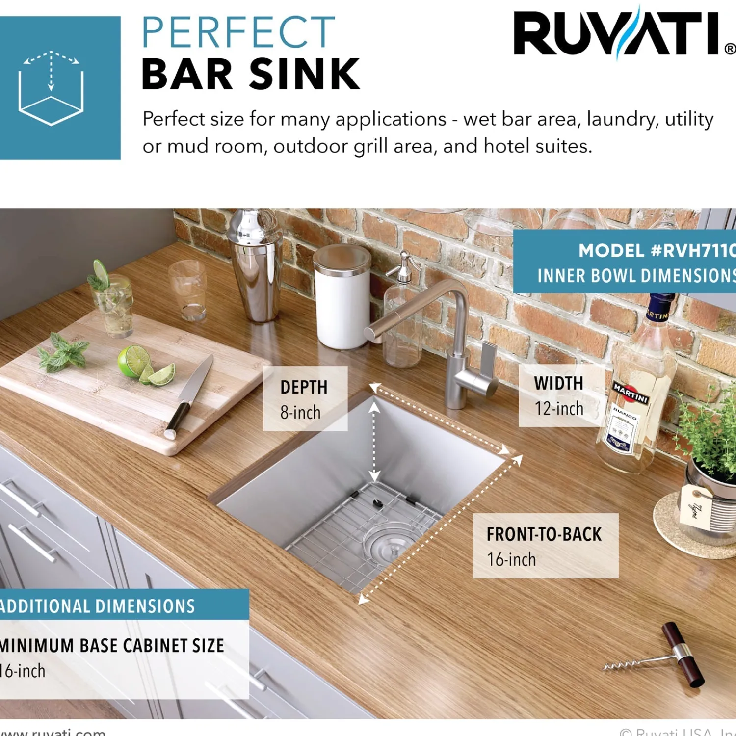 Outlet 14" Undermount 16 Gauge Zero Radius Stainless Steel Single Bowl Bar Prep Kitchen Sink Bar / Prep Sinks