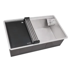 Outlet 32" Undermount Workstation Kitchen Sink with Glass Rinser Workstation Sinks|Stainless Steel Sinks