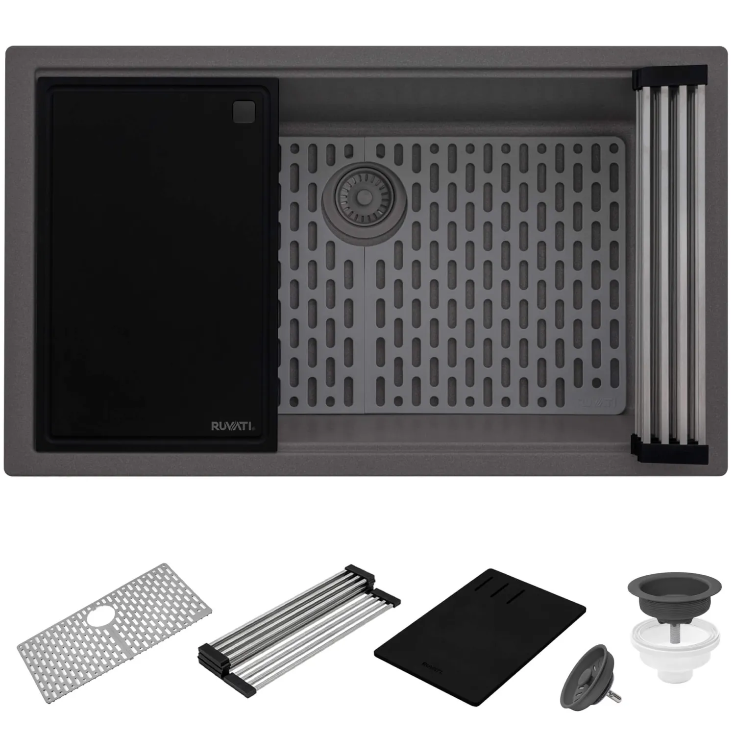 32" Undermount Workstation Granite Composite Kitchen Sink Urban Gray Workstation Sinks|Single Bowl Sinks