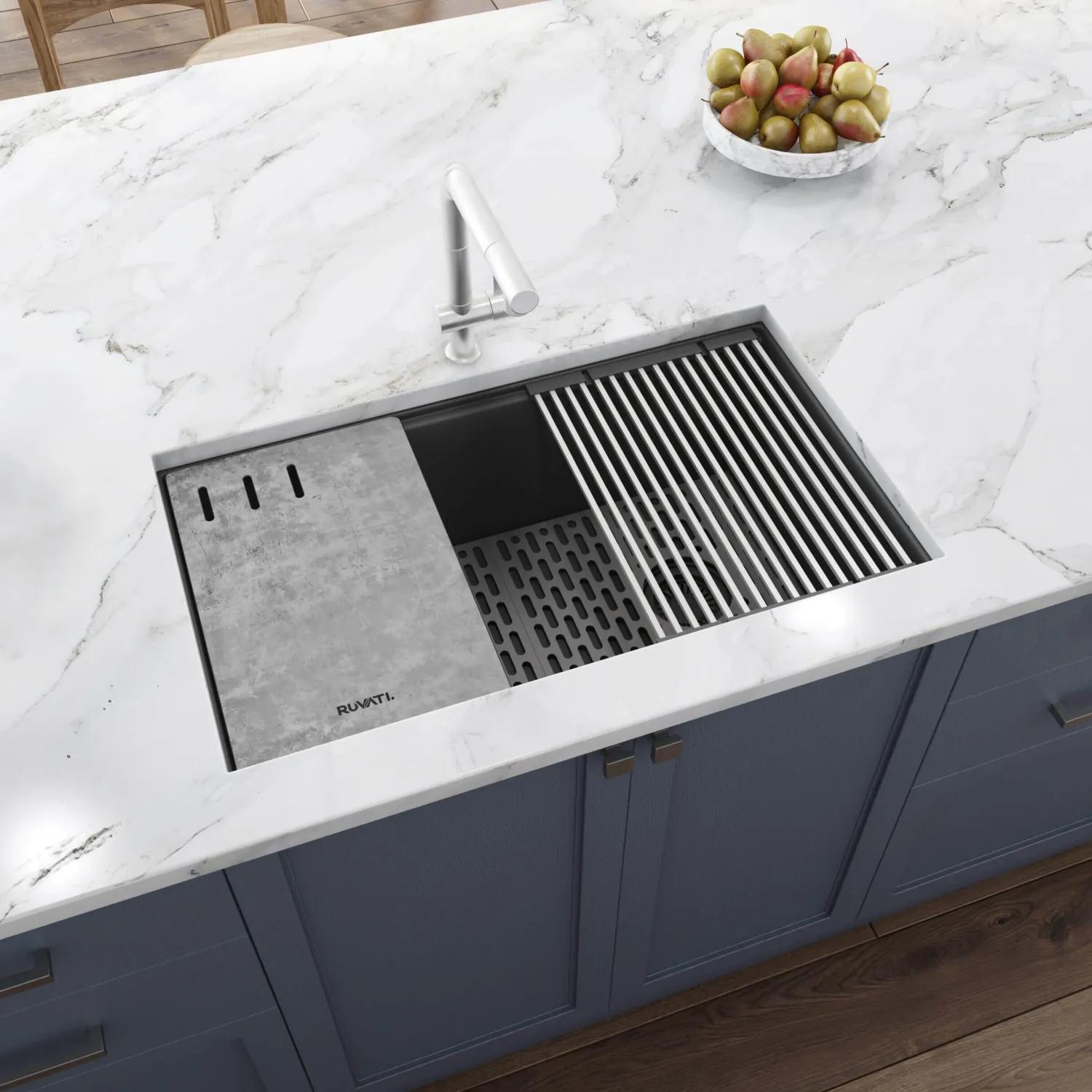 Clearance 33" Undermount Workstation Granite Composite Kitchen Sink Urban Gray Single Bowl Sinks|Workstation Sinks