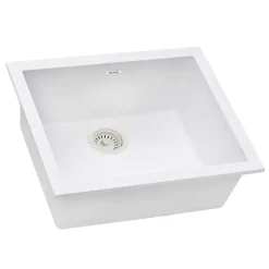 Online 21" White Composite Single Bowl Undermout Kitchen Sink Composite & Quartz Sinks