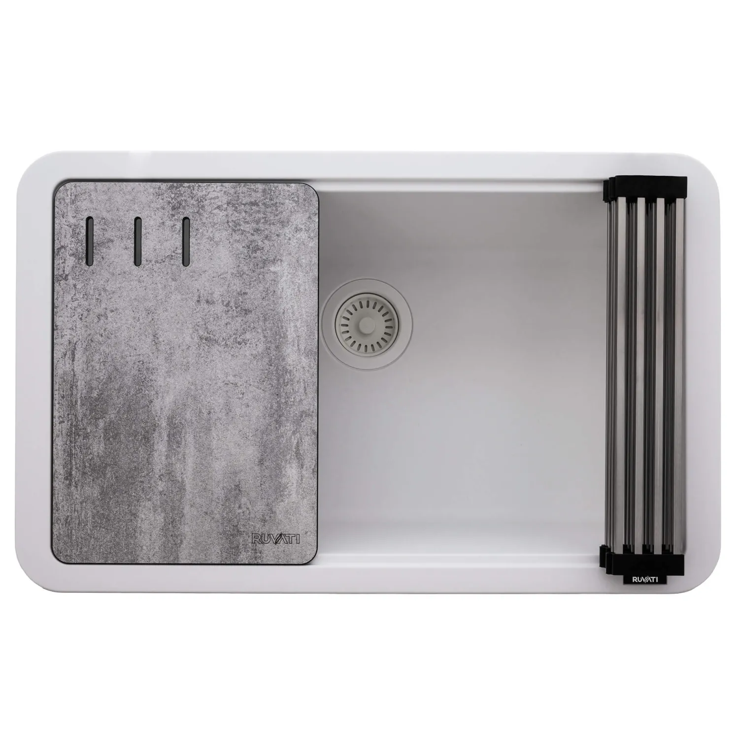 30" White Composite Workstation Sink Single Bowl Sinks|Composite & Quartz Sinks