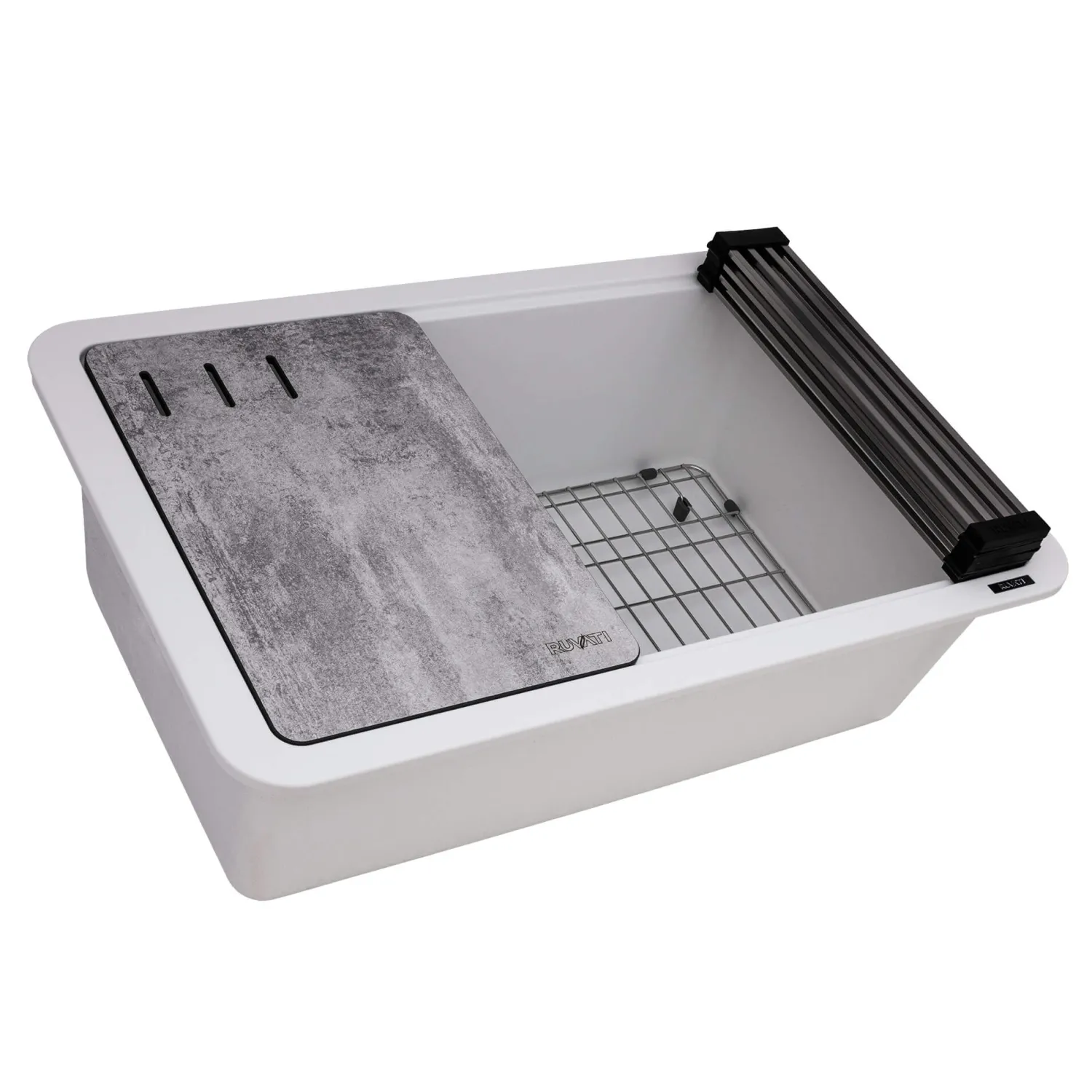 30" White Composite Workstation Sink Single Bowl Sinks|Composite & Quartz Sinks