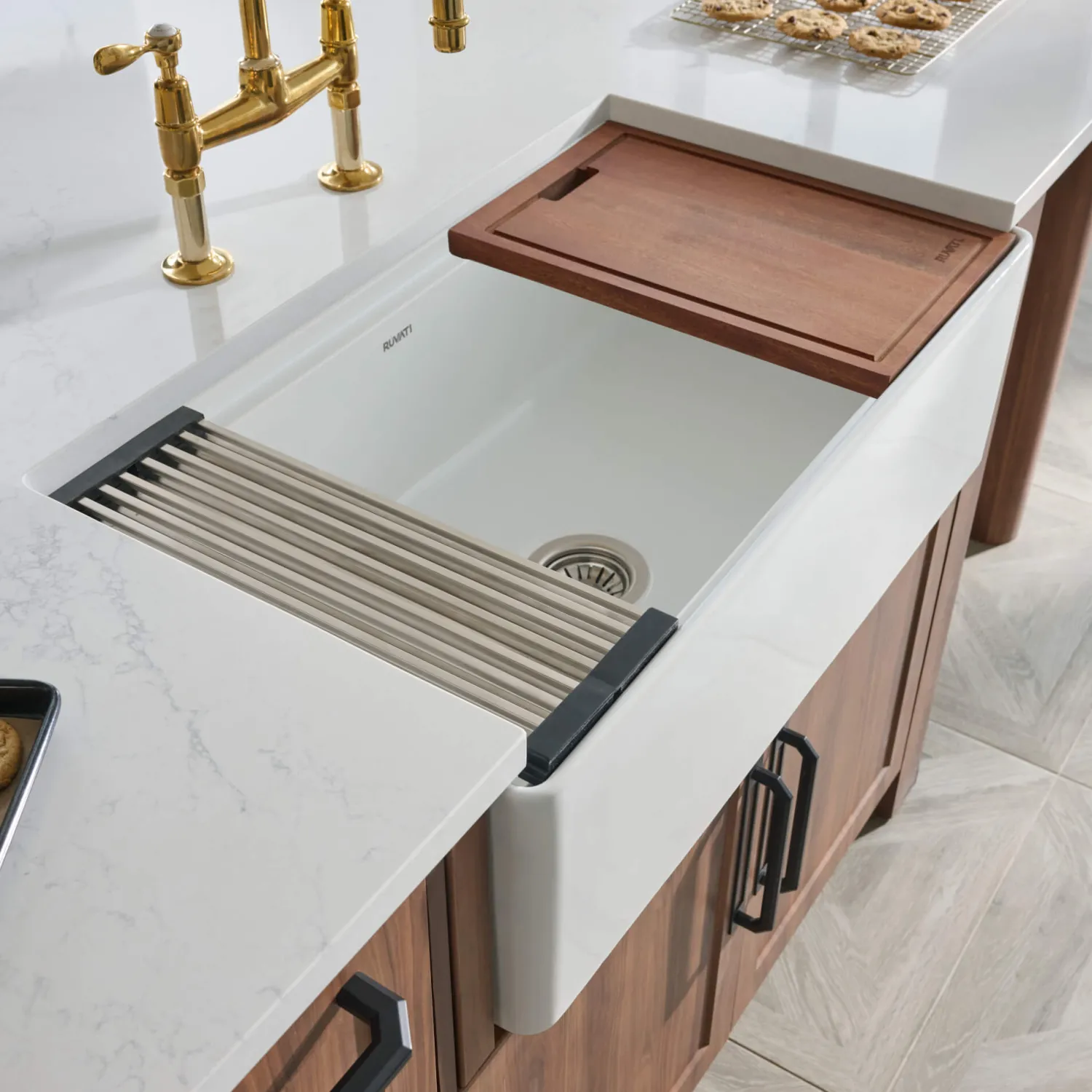 Best 33" White Fireclay Apron Front Workstation Sink Single Bowl Sinks|Apron Front / Farmhouse Sinks