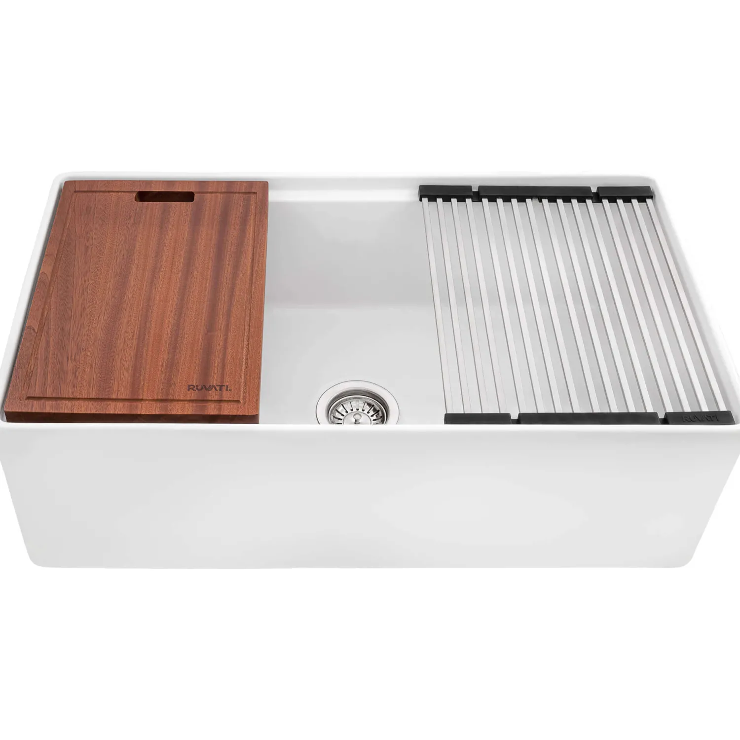 Best 33" White Fireclay Apron Front Workstation Sink Single Bowl Sinks|Apron Front / Farmhouse Sinks