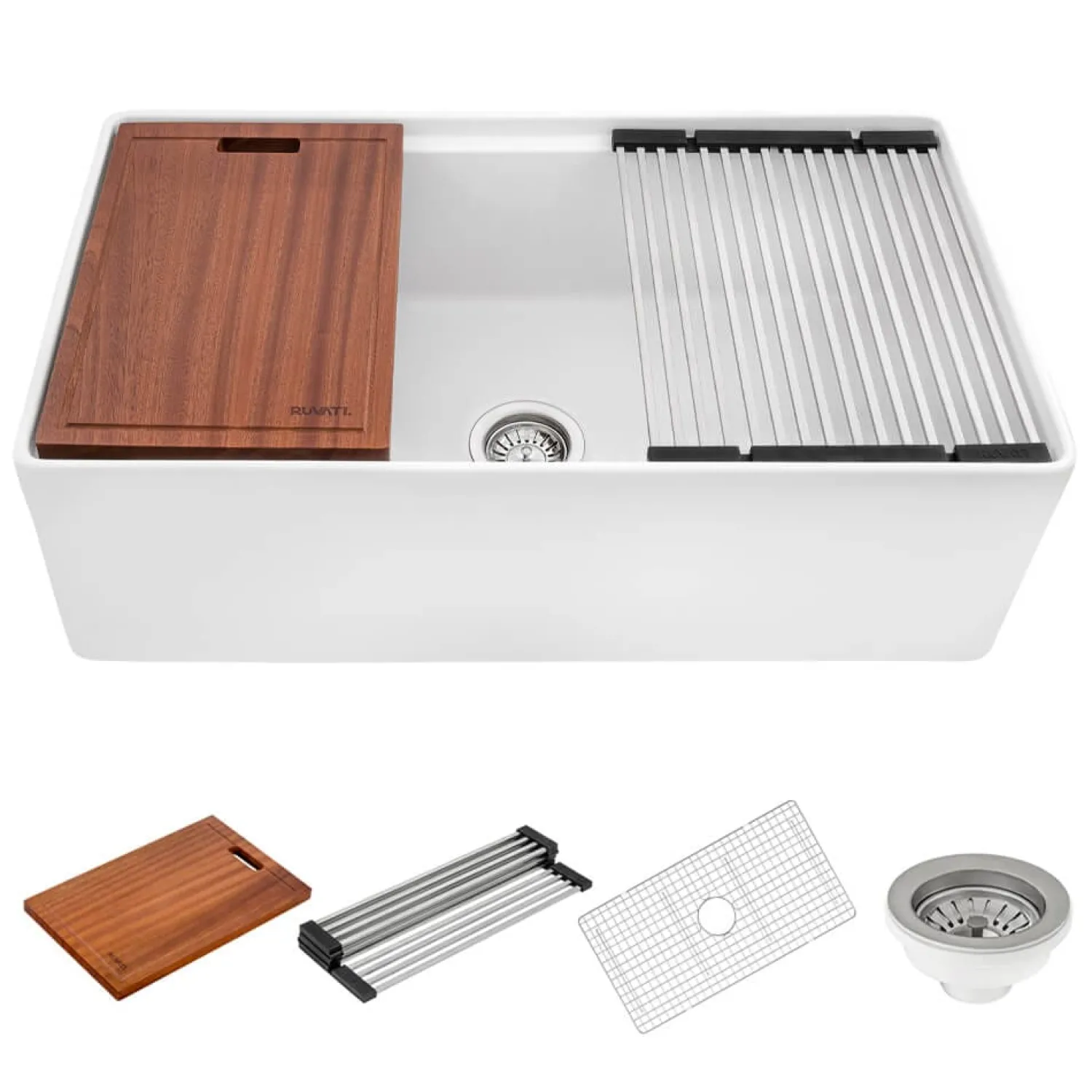 Best 33" White Fireclay Apron Front Workstation Sink Single Bowl Sinks|Apron Front / Farmhouse Sinks