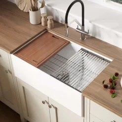Sale 30" White Fireclay Apron Workstation Sink Single Bowl Sinks|Apron Front / Farmhouse Sinks