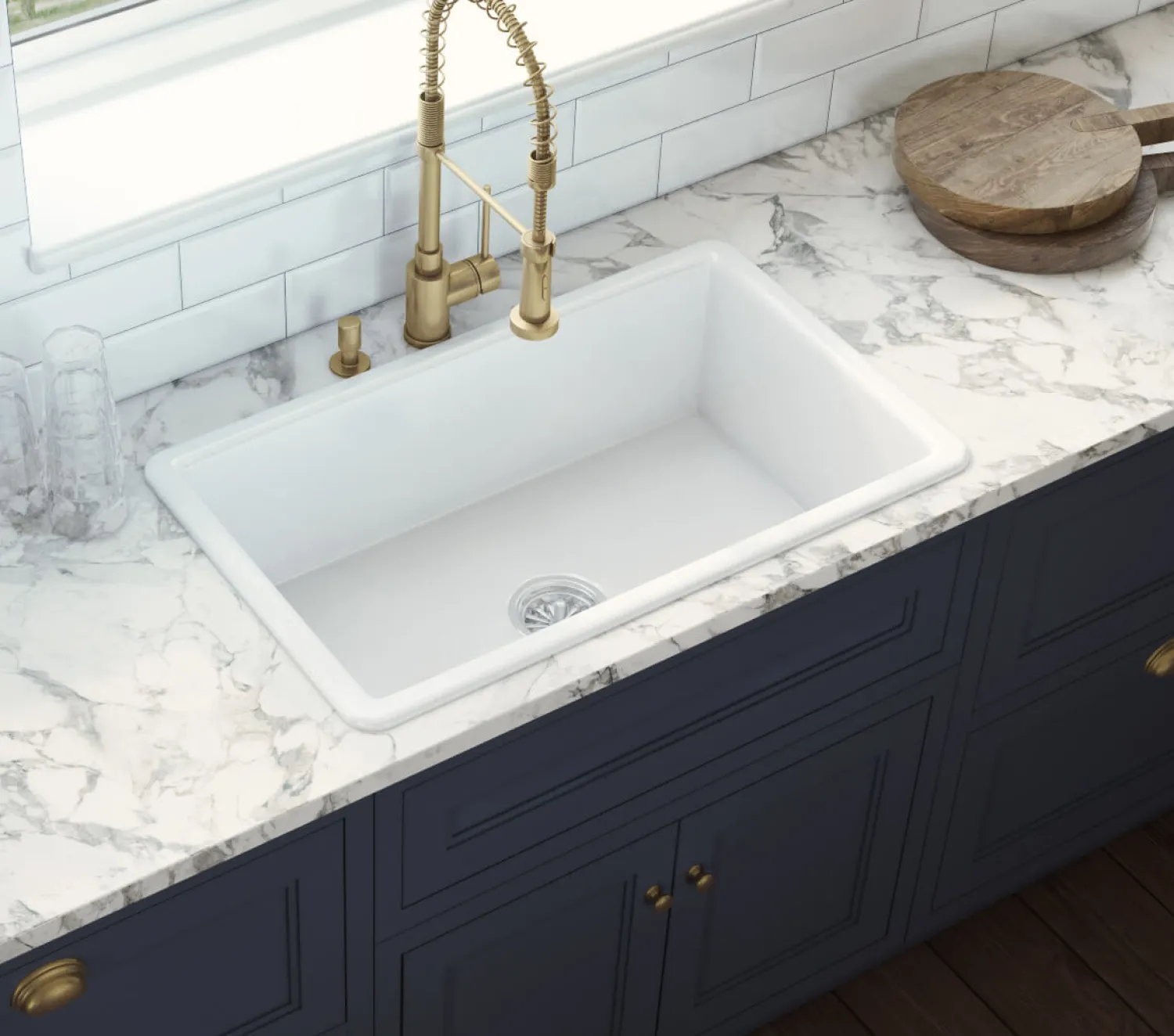 Hot 27" White Fireclay Kitchen Sink | Made in Italy Drop-In / Top Mount Sinks|Undermount Sinks