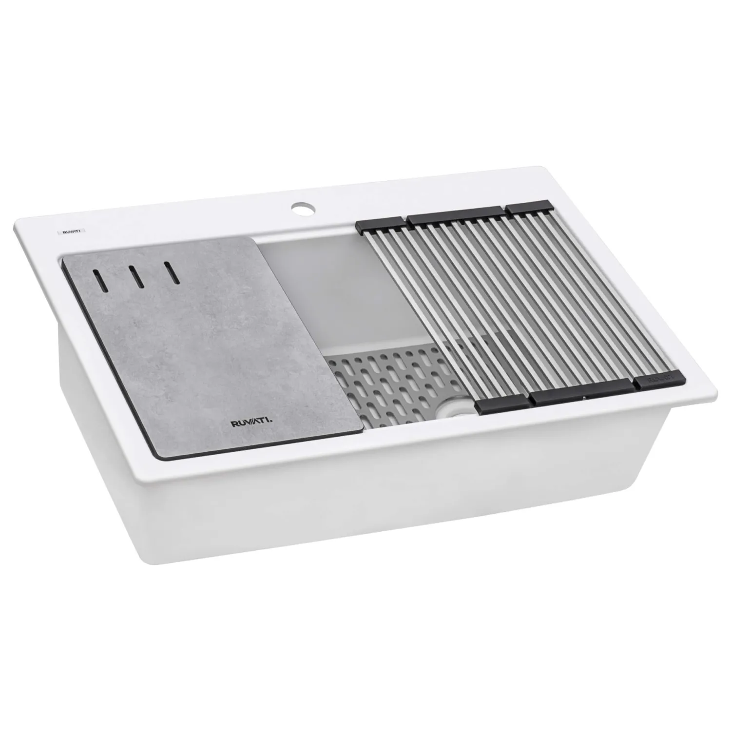 Best 33" White Granite Composite Workstation Kitchen Sink With Accessories Drop-In / Top Mount Sinks|Workstation Sinks