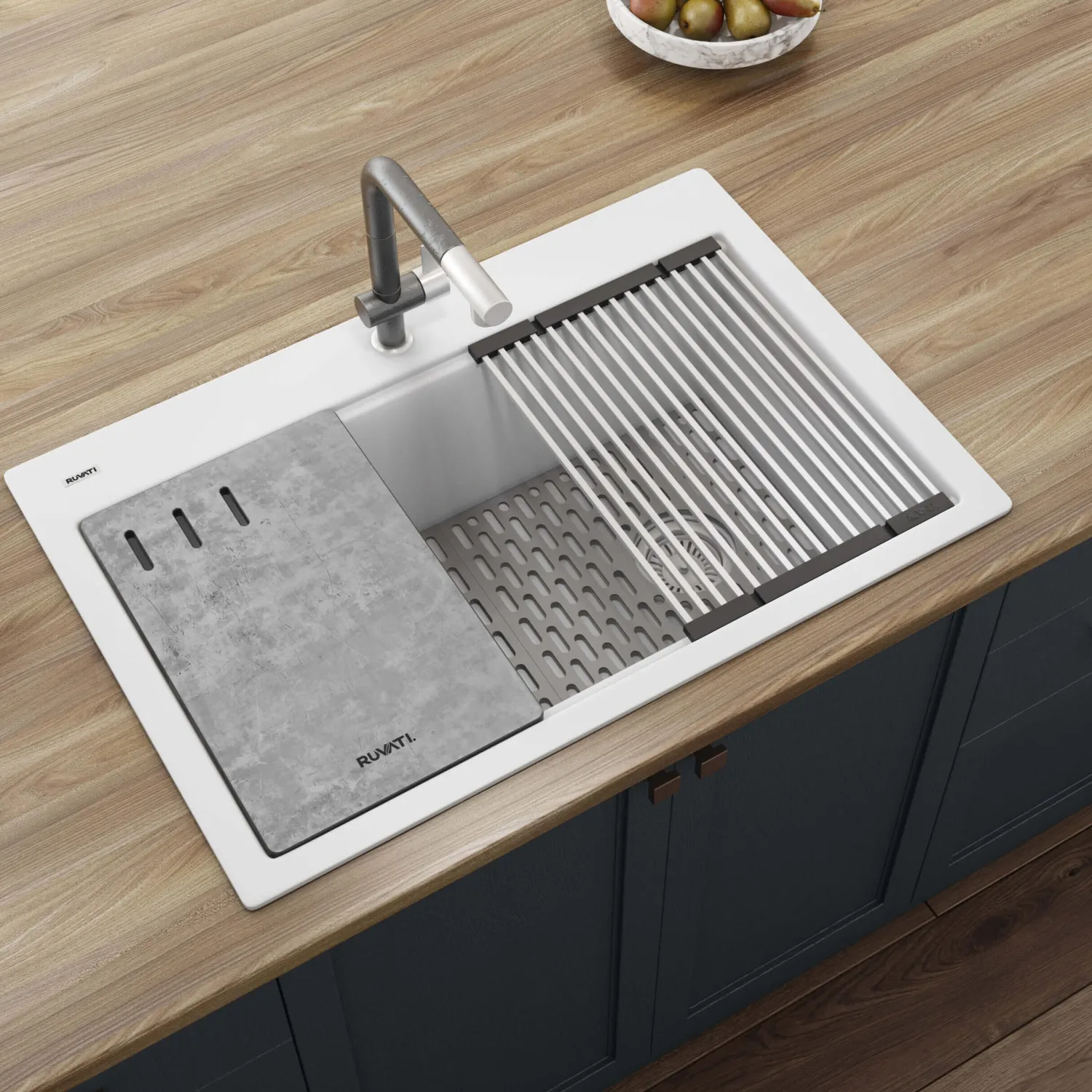 Best 33" White Granite Composite Workstation Kitchen Sink With Accessories Drop-In / Top Mount Sinks|Workstation Sinks