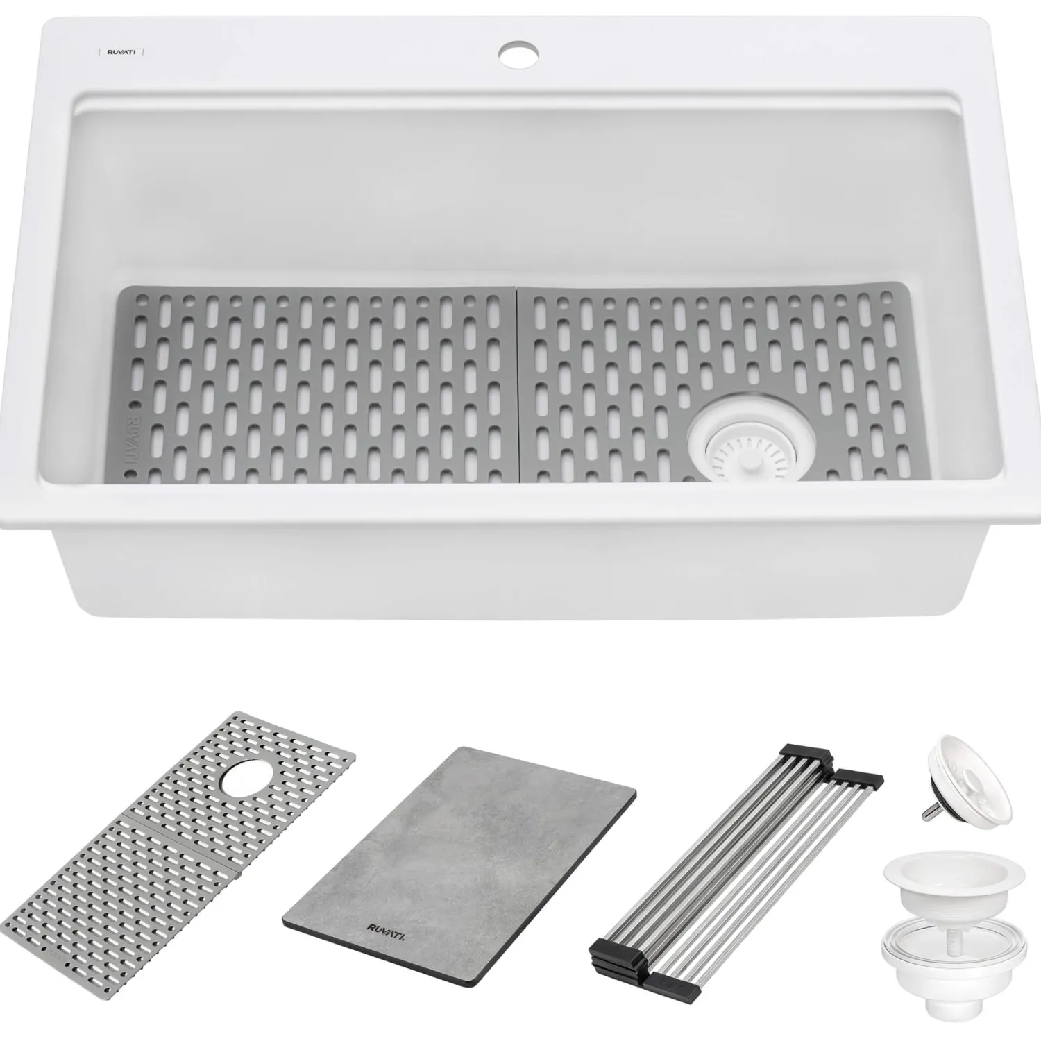 Best 33" White Granite Composite Workstation Kitchen Sink With Accessories Drop-In / Top Mount Sinks|Workstation Sinks