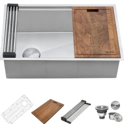 New 27" Workstation Slope Bottom Offset Drain Undermount 16 Gauge Kitchen Sink Workstation Sinks