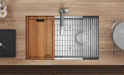 Online 33" Workstation Slope Bottom Offset Drain Undermount 16 Gauge Kitchen Sink Workstation Sinks|Stainless Steel Sinks