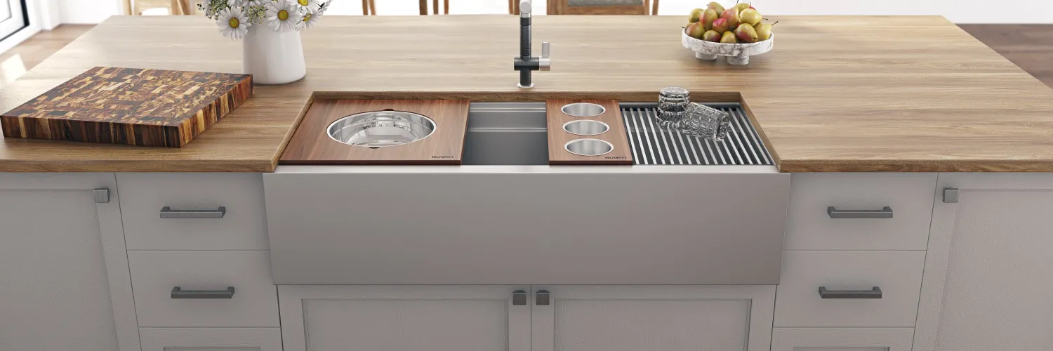 Online 45" Workstation Two Tiered Kitchen Sink Apron Front 16 Gauge Stainless Steel Single Bowl Sinks|Stainless Steel Sinks