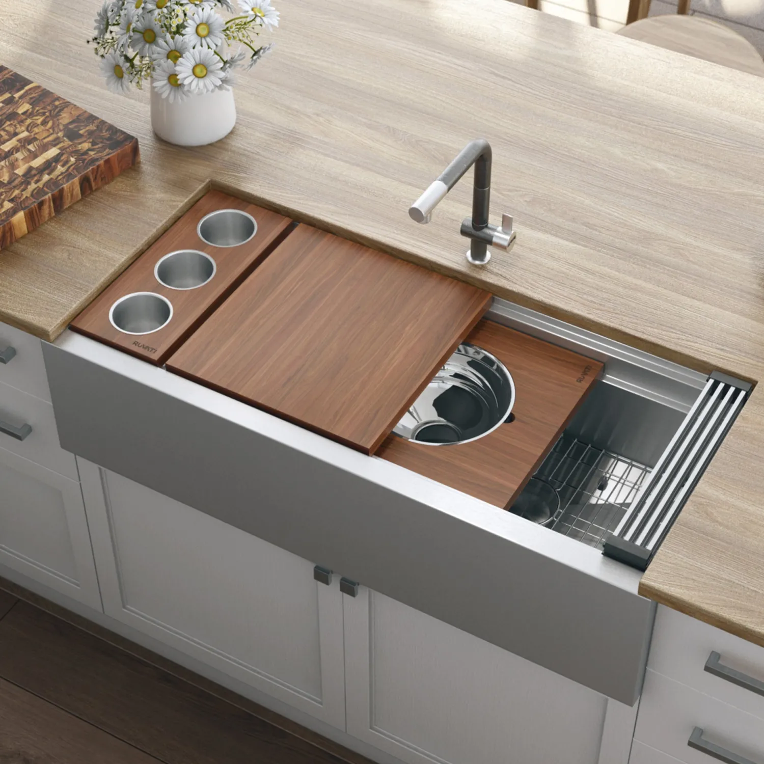 Online 45" Workstation Two Tiered Kitchen Sink Apron Front 16 Gauge Stainless Steel Single Bowl Sinks|Stainless Steel Sinks