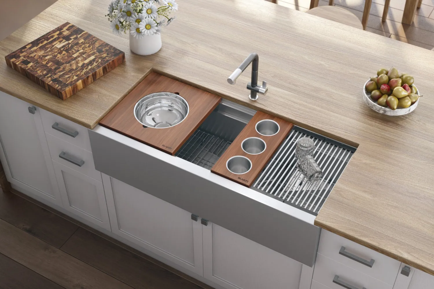 Online 45" Workstation Two Tiered Kitchen Sink Apron Front 16 Gauge Stainless Steel Single Bowl Sinks|Stainless Steel Sinks