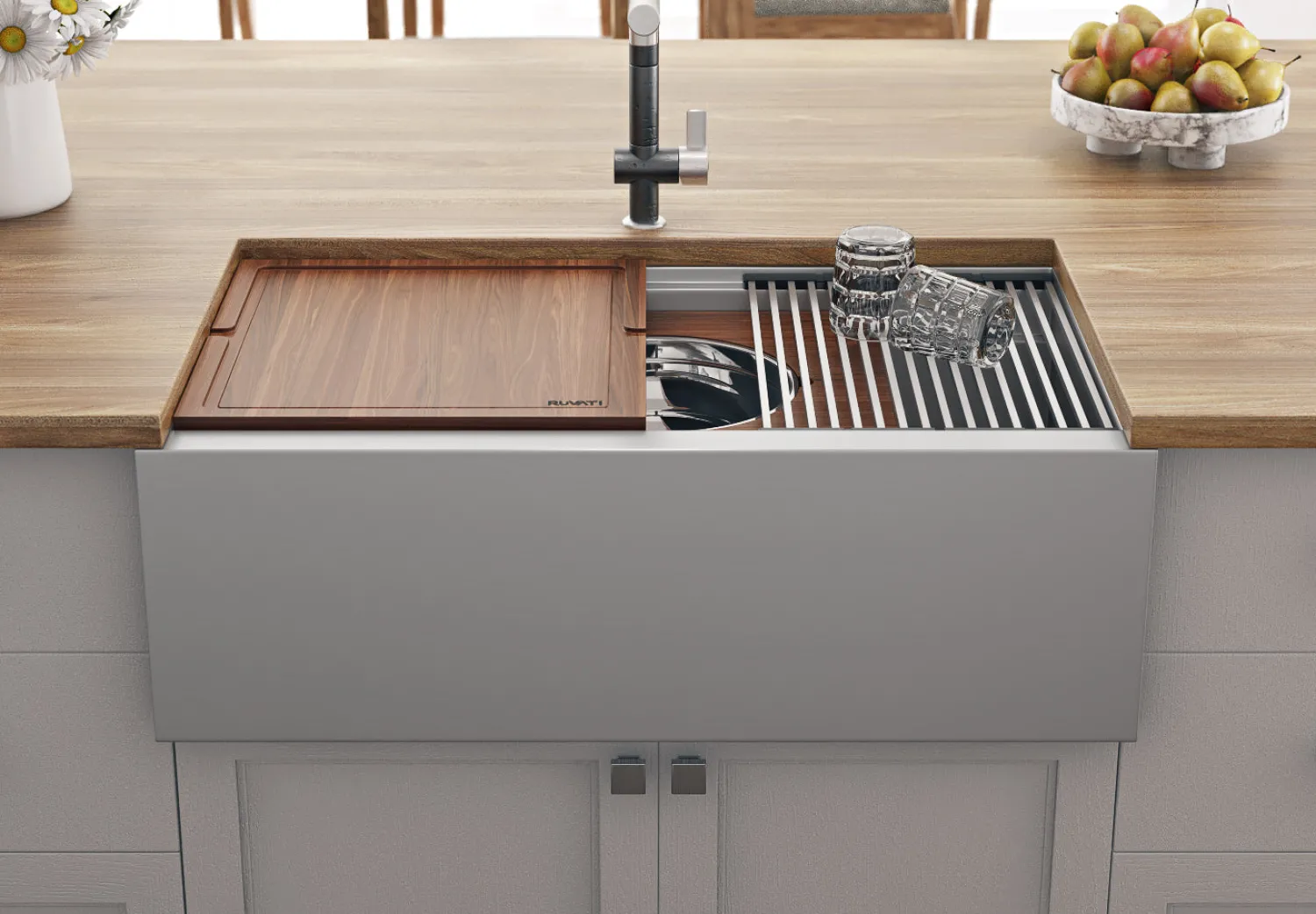 Online 33" Workstation Two Tiered Kitchen Sink Apron Front 16 Gauge Stainless Steel Stainless Steel Sinks|Single Bowl Sinks