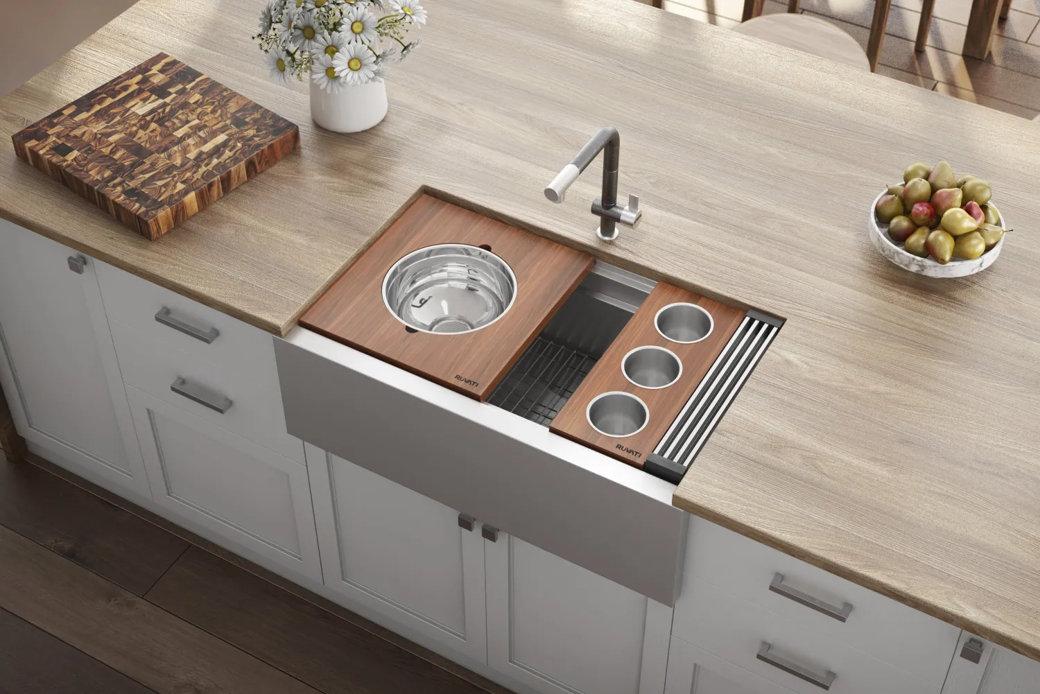 Online 33" Workstation Two Tiered Kitchen Sink Apron Front 16 Gauge Stainless Steel Stainless Steel Sinks|Single Bowl Sinks