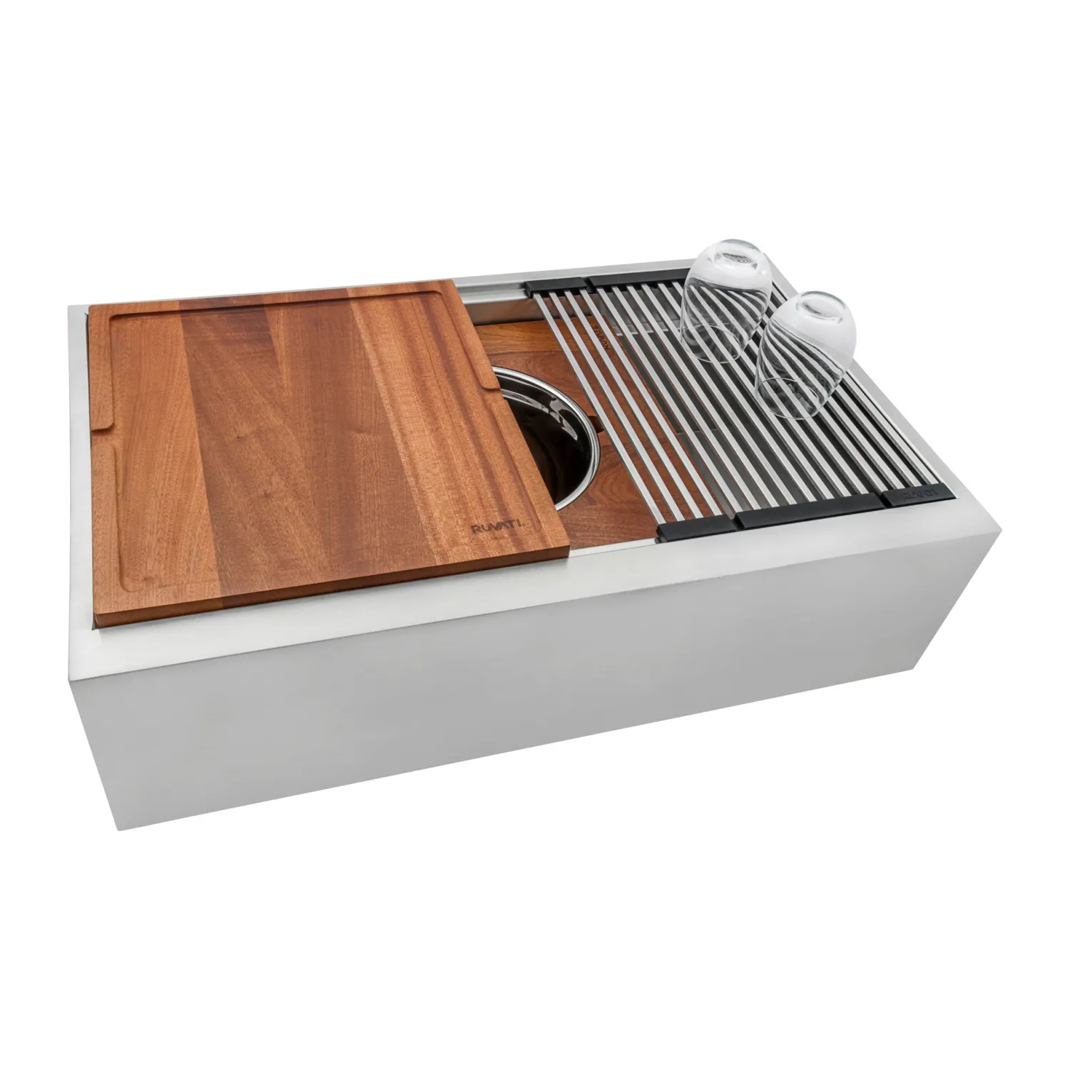 Online 33" Workstation Two Tiered Kitchen Sink Apron Front 16 Gauge Stainless Steel Stainless Steel Sinks|Single Bowl Sinks