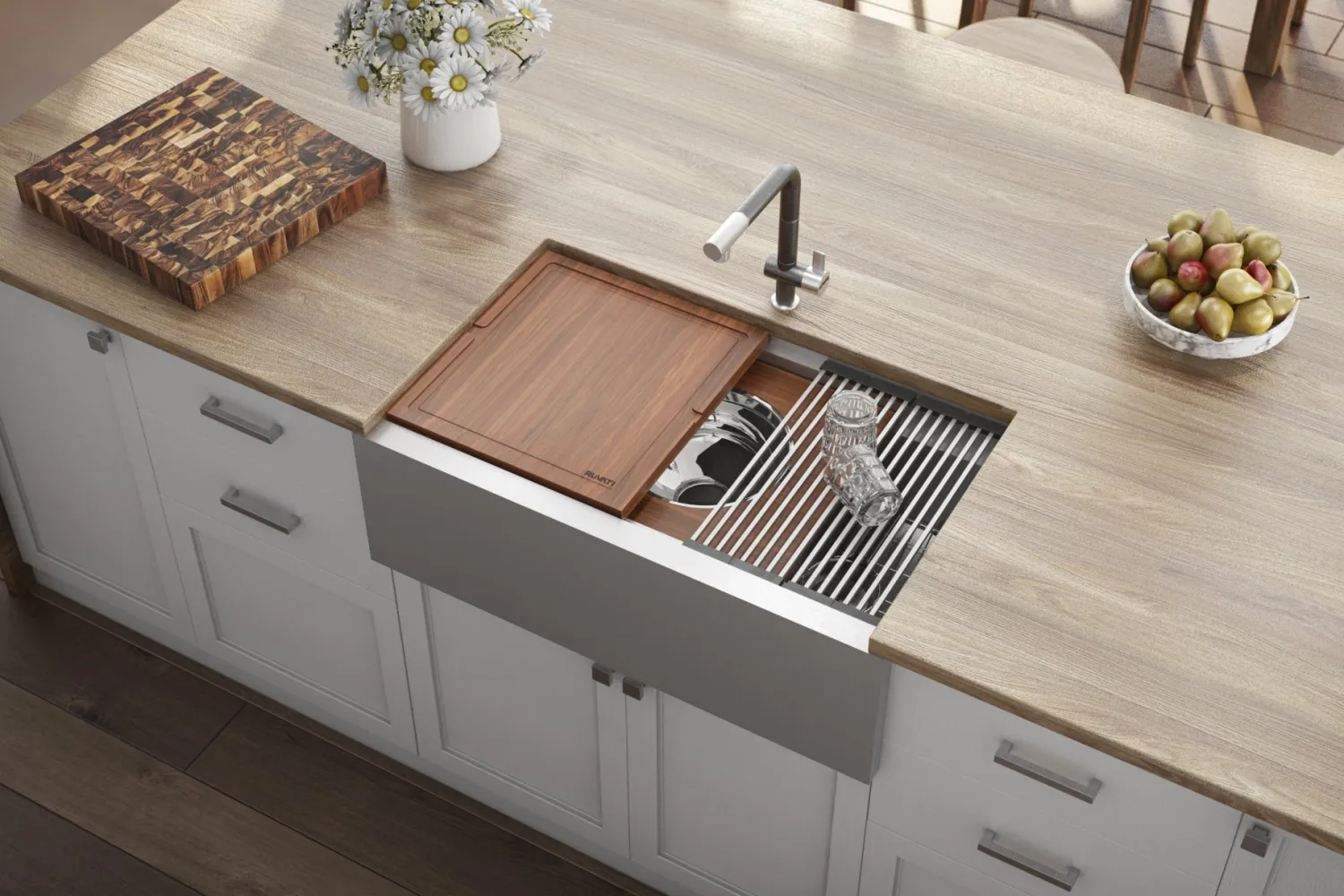 Online 33" Workstation Two Tiered Kitchen Sink Apron Front 16 Gauge Stainless Steel Stainless Steel Sinks|Single Bowl Sinks