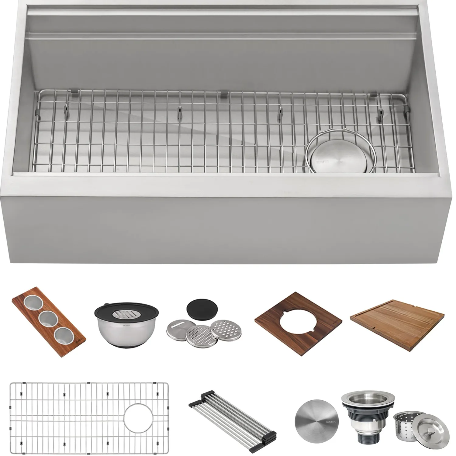 Online 33" Workstation Two Tiered Kitchen Sink Apron Front 16 Gauge Stainless Steel Stainless Steel Sinks|Single Bowl Sinks