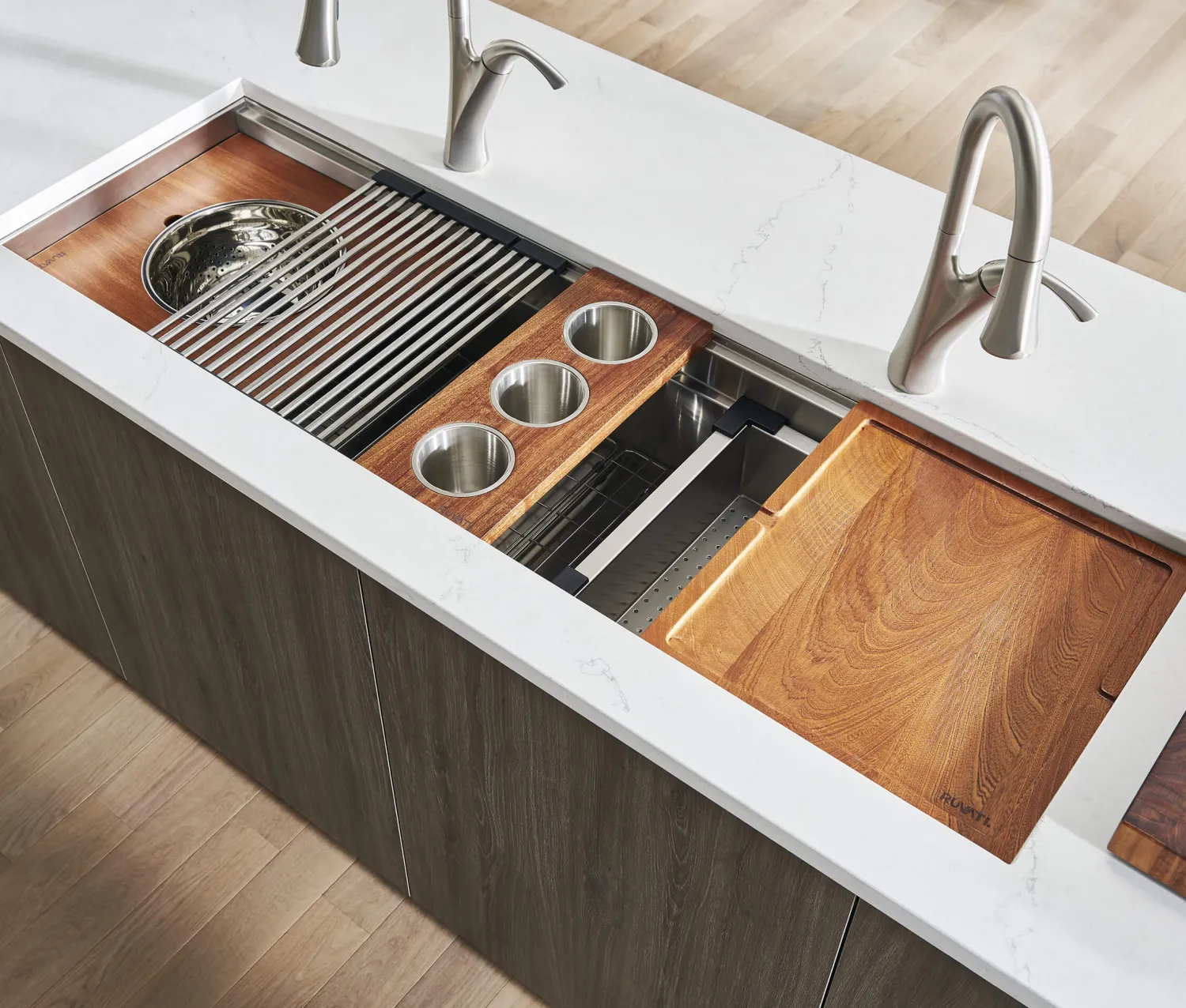 45" Workstation Two-Tiered Double Ledge Undermount 16 Gauge Stainless Steel Kitchen Sink Workstation Sinks