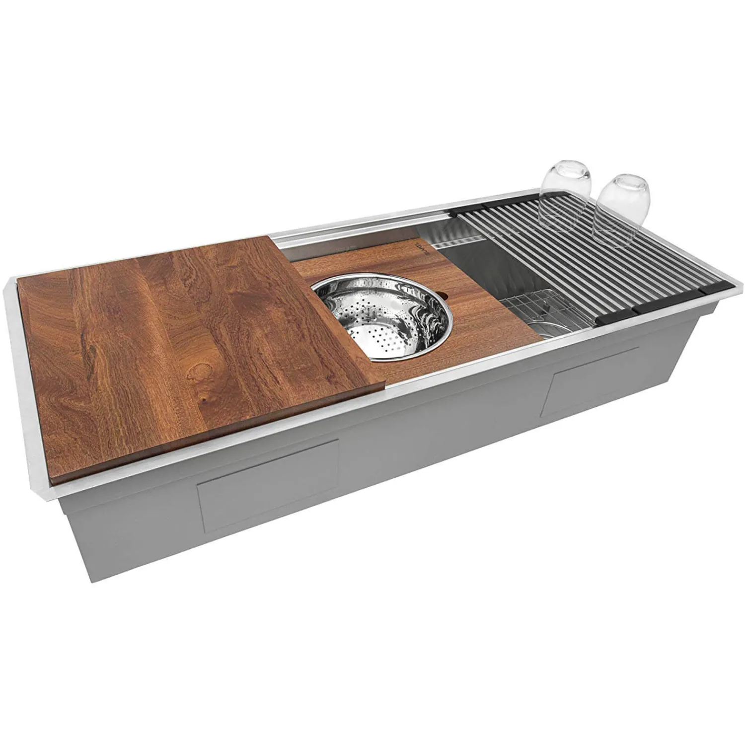 45" Workstation Two-Tiered Double Ledge Undermount 16 Gauge Stainless Steel Kitchen Sink Workstation Sinks
