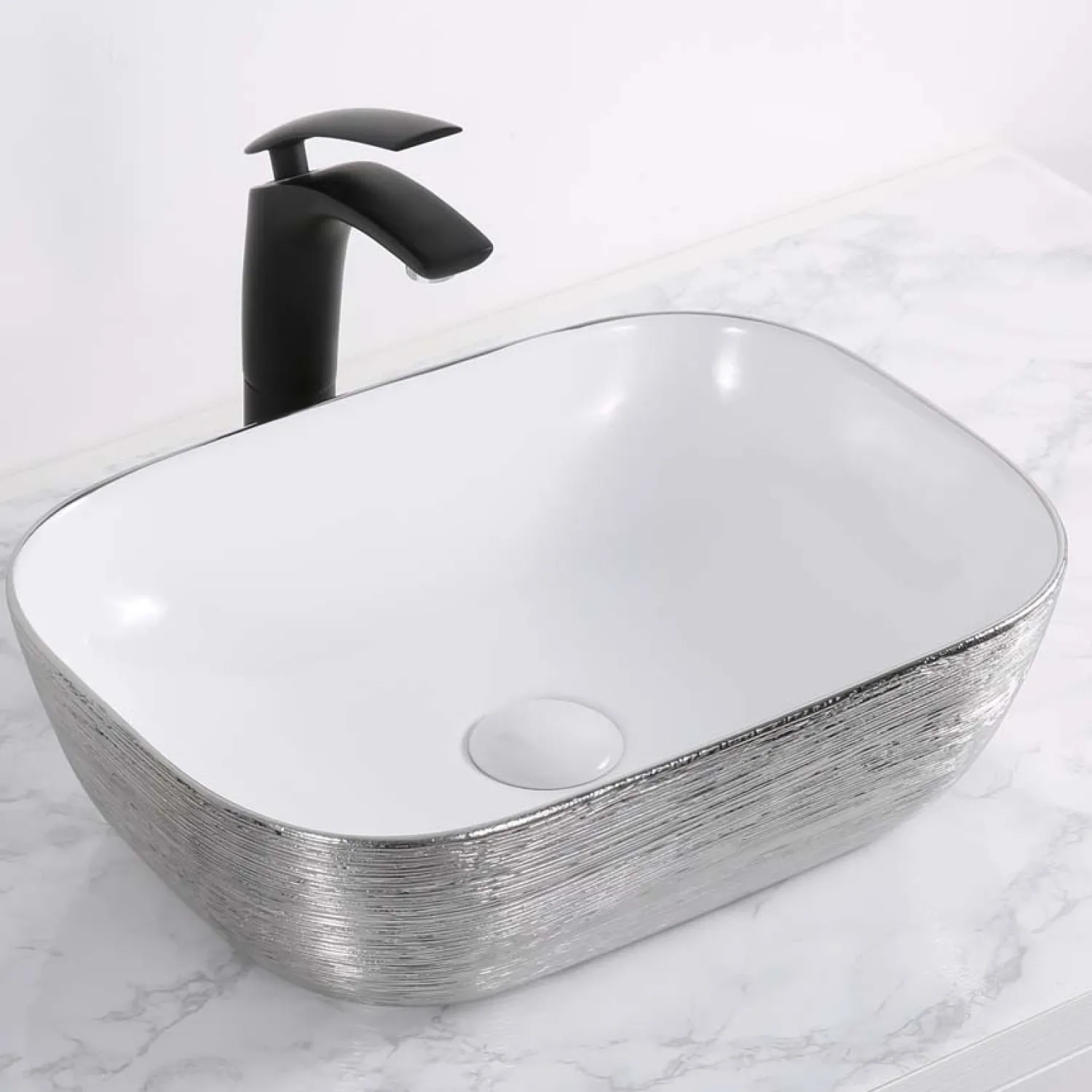 Outlet 20" x 16" Bathroom Vessel Sink | White with Silver Above Counter / Vessel Sinks