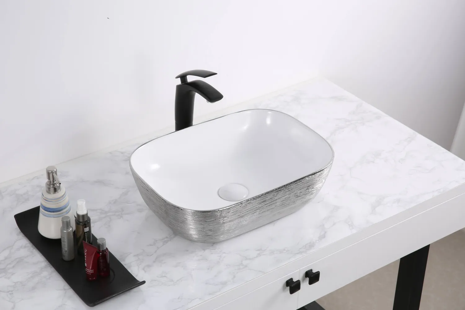 Outlet 20" x 16" Bathroom Vessel Sink | White with Silver Above Counter / Vessel Sinks