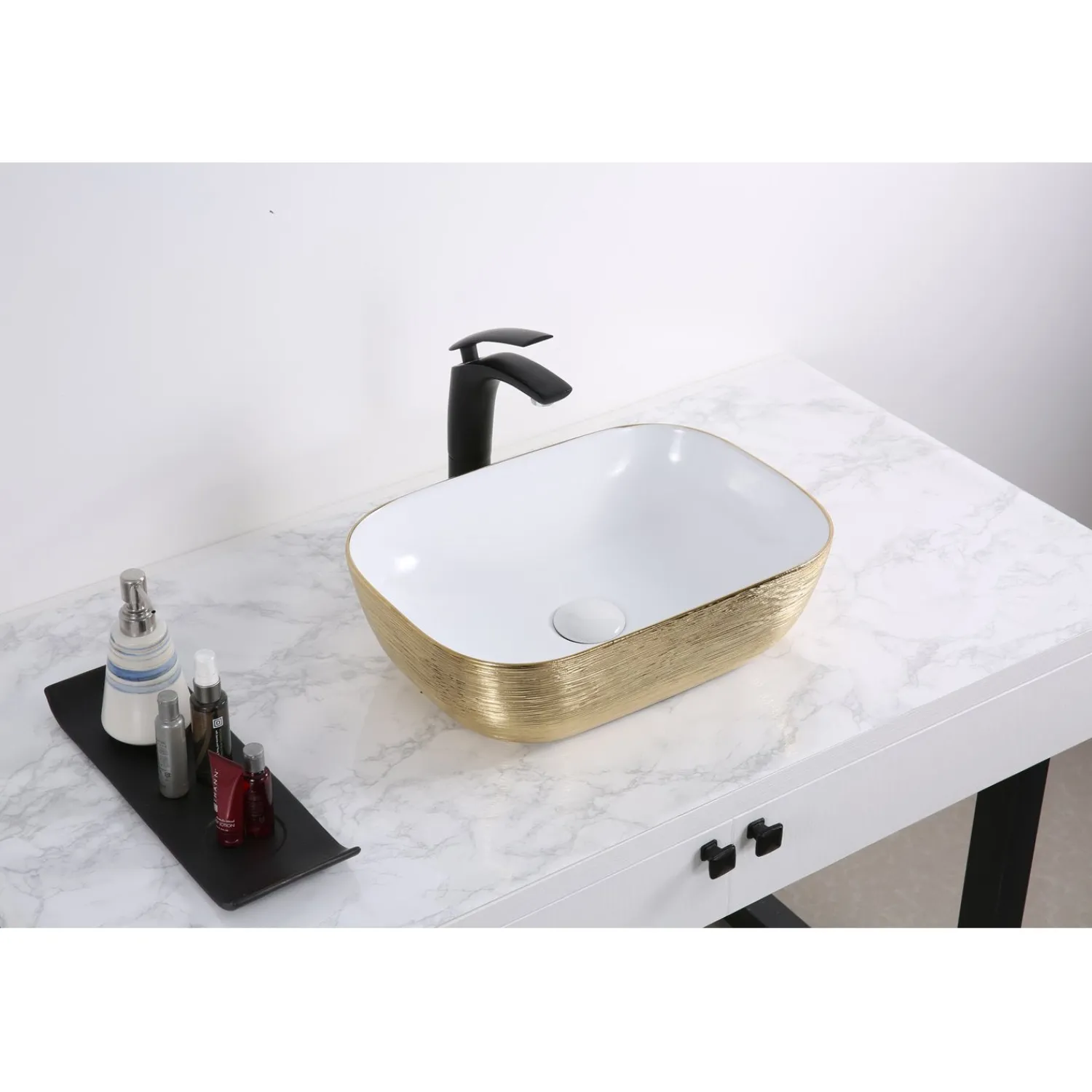 Hot 20" x 16" Bathroom Vessel Sink | White with Gold Above Counter / Vessel Sinks