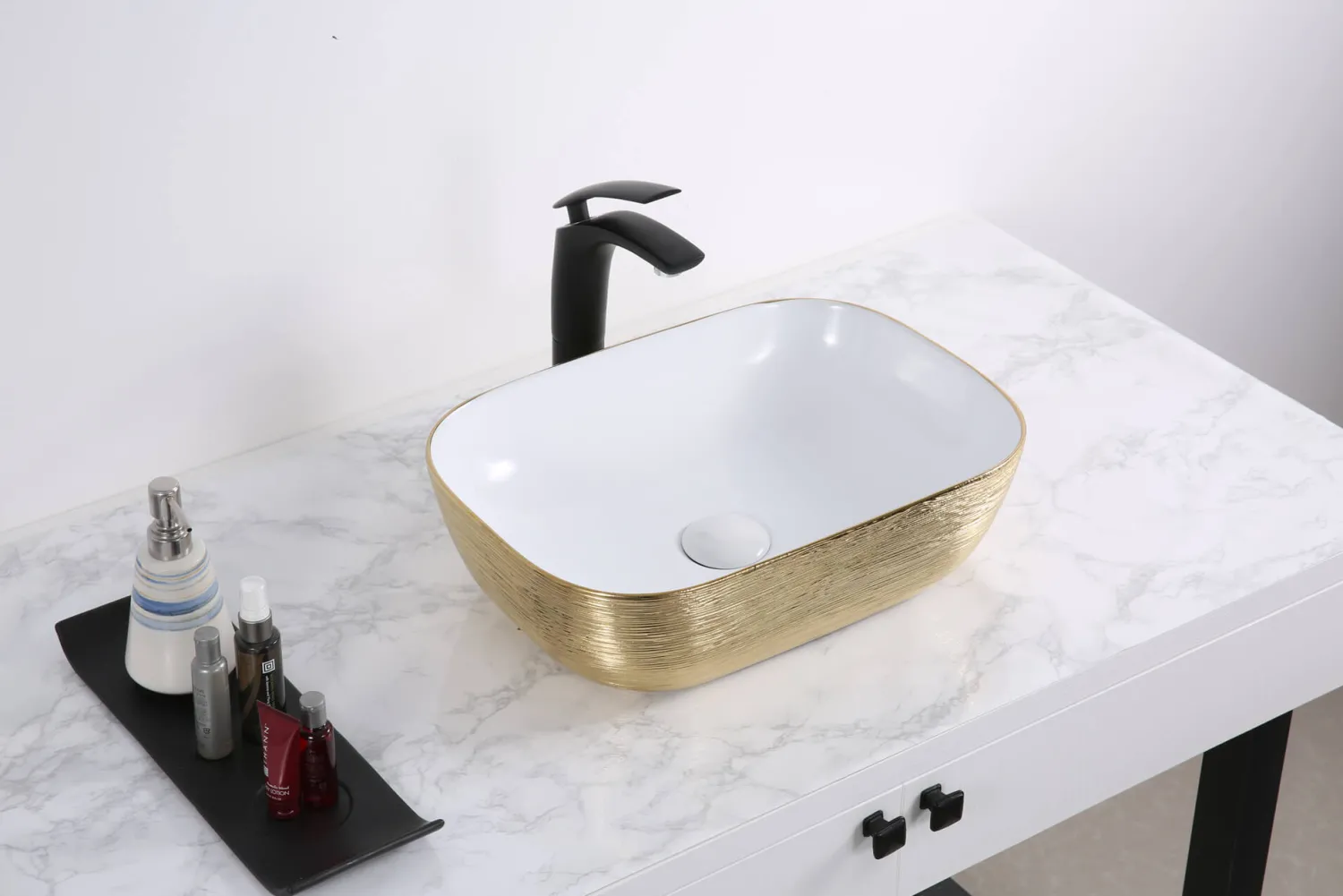 Hot 20" x 16" Bathroom Vessel Sink | White with Gold Above Counter / Vessel Sinks