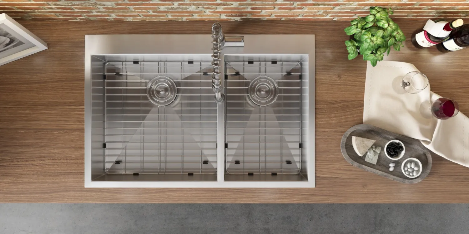 Hot 33 x 22" Drop-in 60/40 Double Bowl 16 Gauge Zero Radius Topmount Stainless Steel Kitchen Sink Drop-In / Top Mount Sinks|Stainless Steel Sinks